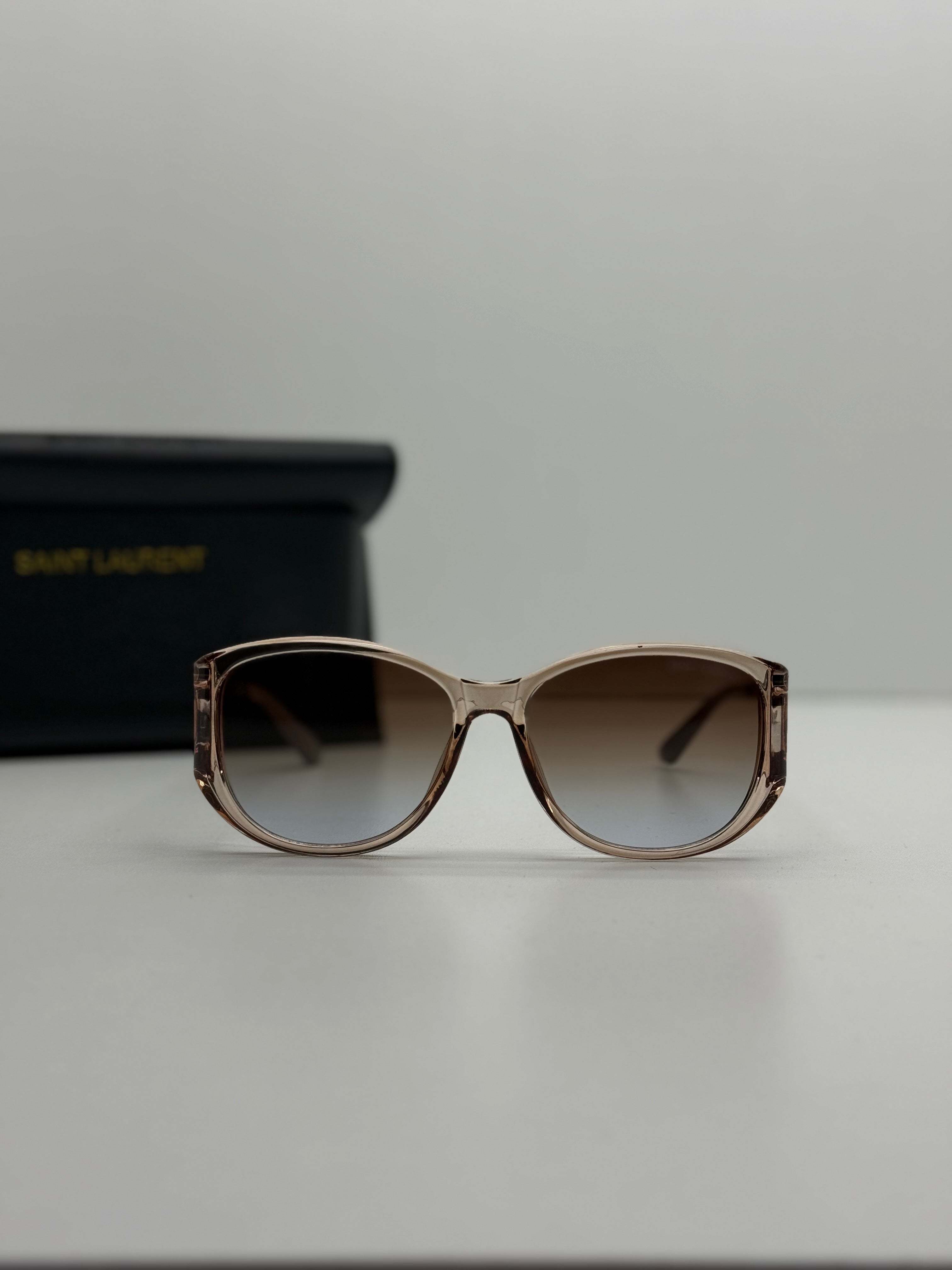 Saint Laurent Transparent Beige Square Sunglasses – Gradient Brown