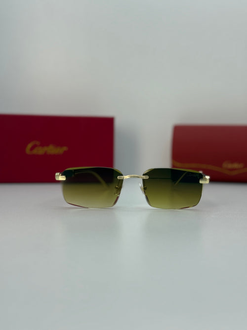 Cartier Rimless Rectangular Gradient Sunglasses – Gold / Green Gradient