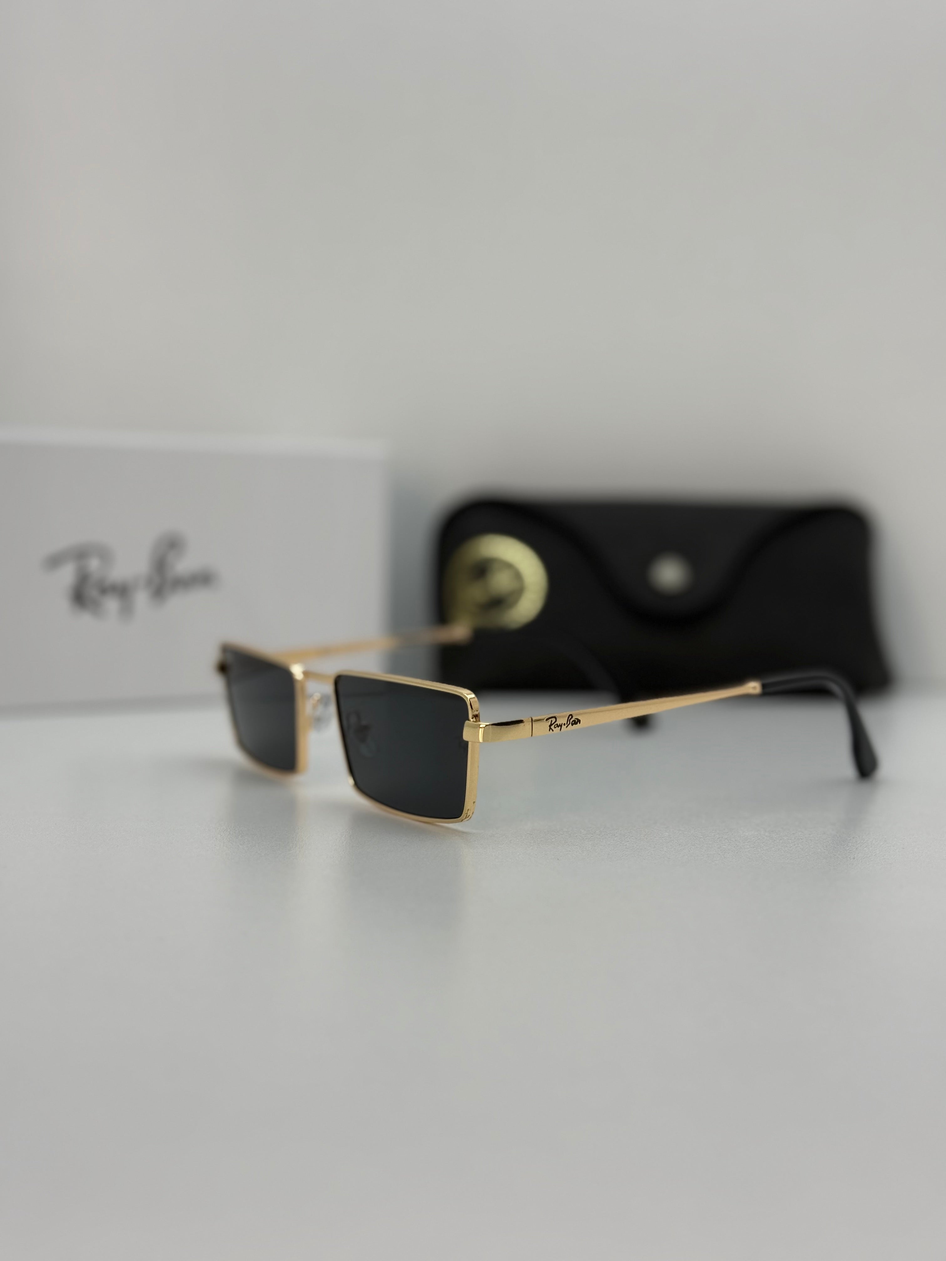 Ray Ban Rectangular Metal Sunglasses – Gold / Dark Green