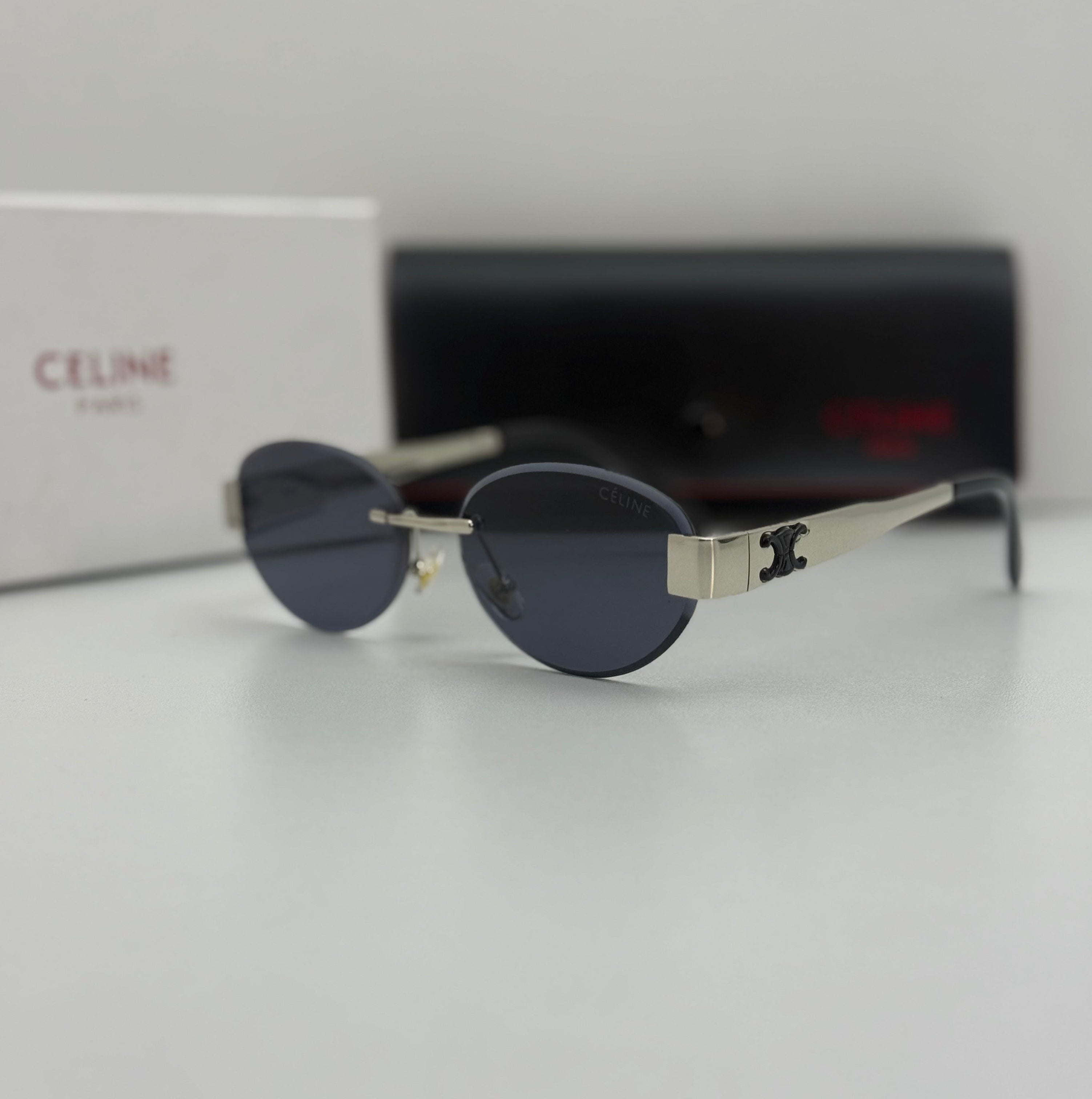 Celine Rimless Oval Sunglasses Dark Grey
