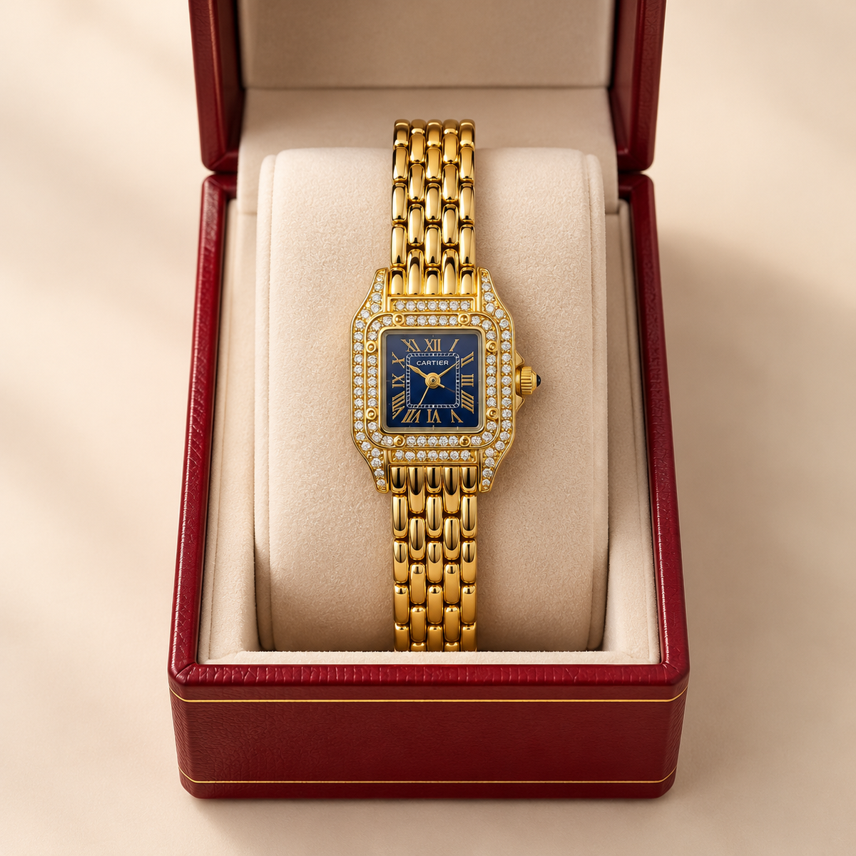 Cartier Rectangular Bracelet Watch – Gold-Tone & Blue Dial