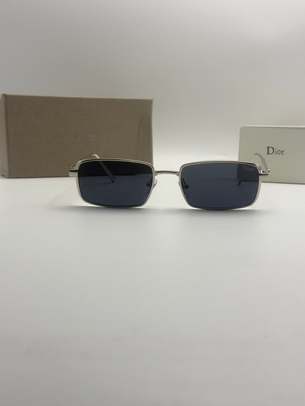 Dior Rectangle Sunglasses – Silver Frame / Dark Blue Lenses