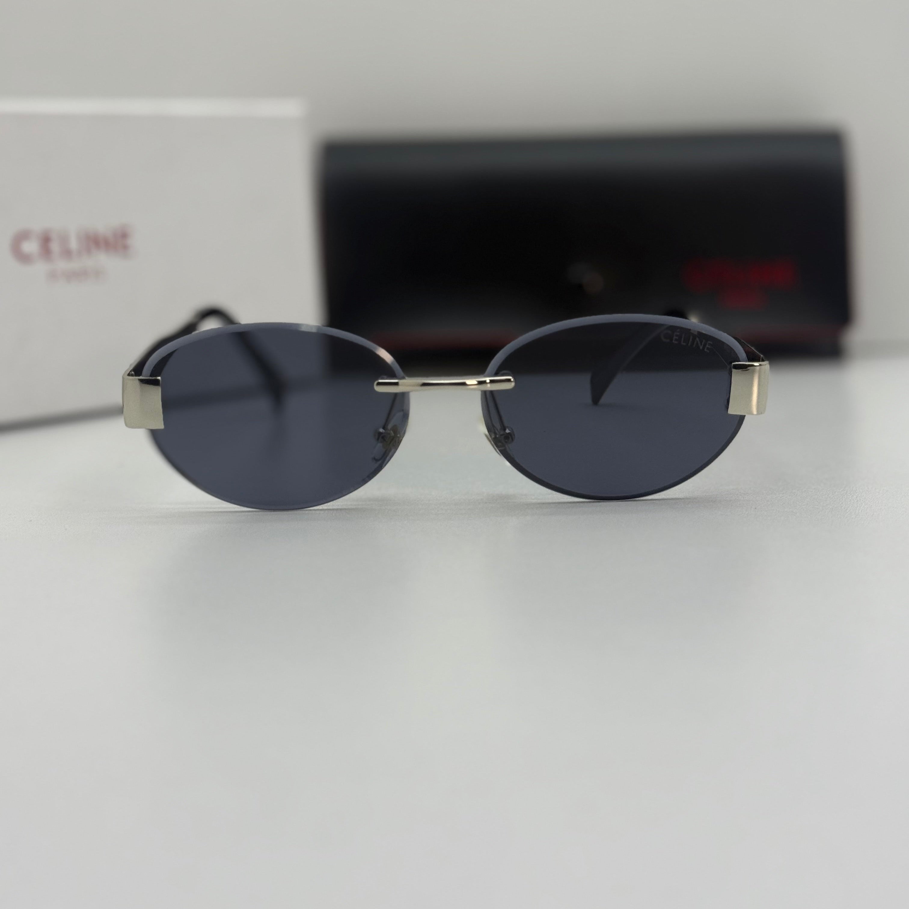 Celine Rimless Oval Sunglasses Dark Grey