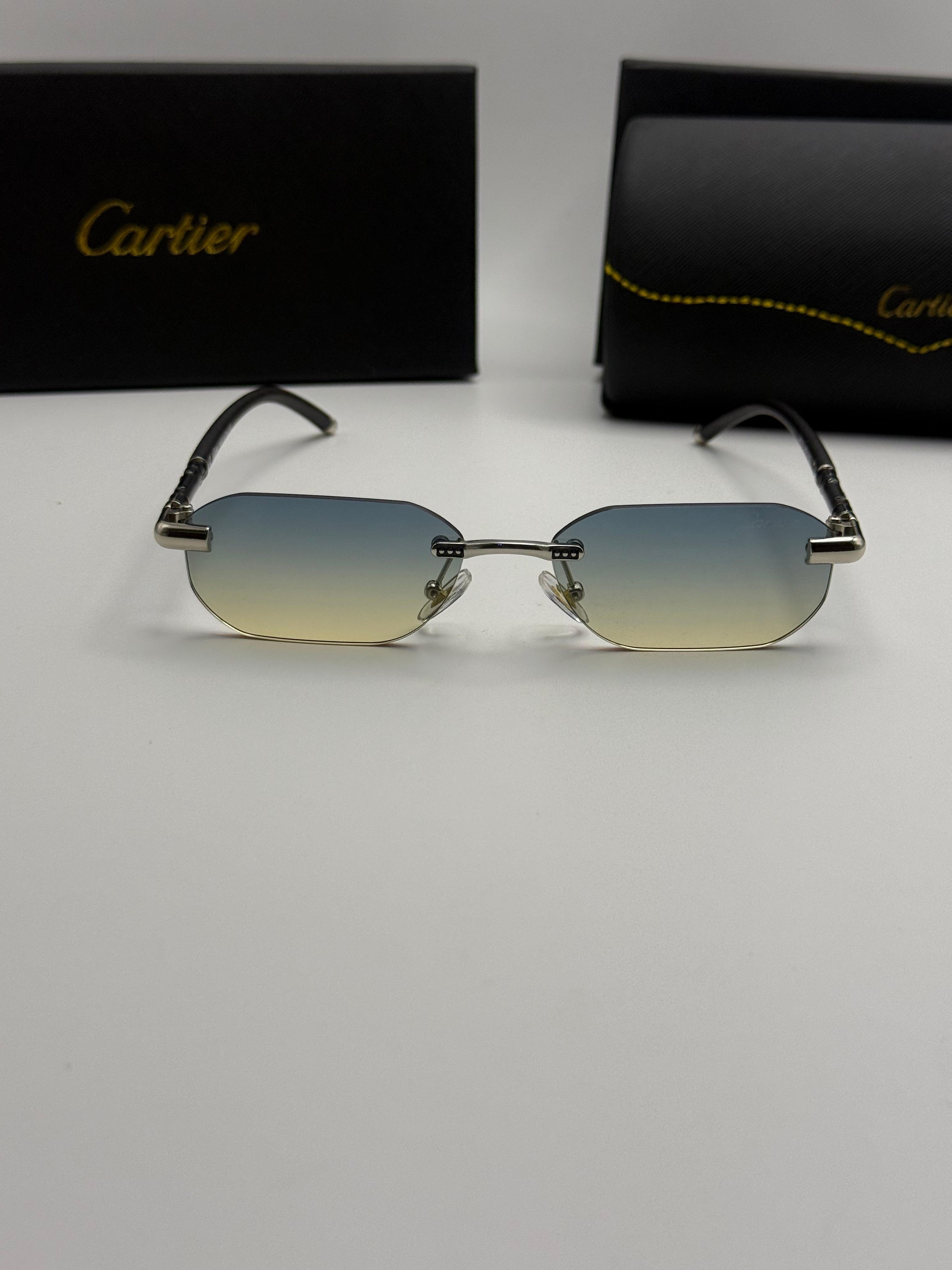 Cartier Rimless Rectangular Sunglasses – Silver & Black