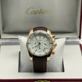 Cartier Calibre Chronograph Watch — Rose Gold & Brown Leather