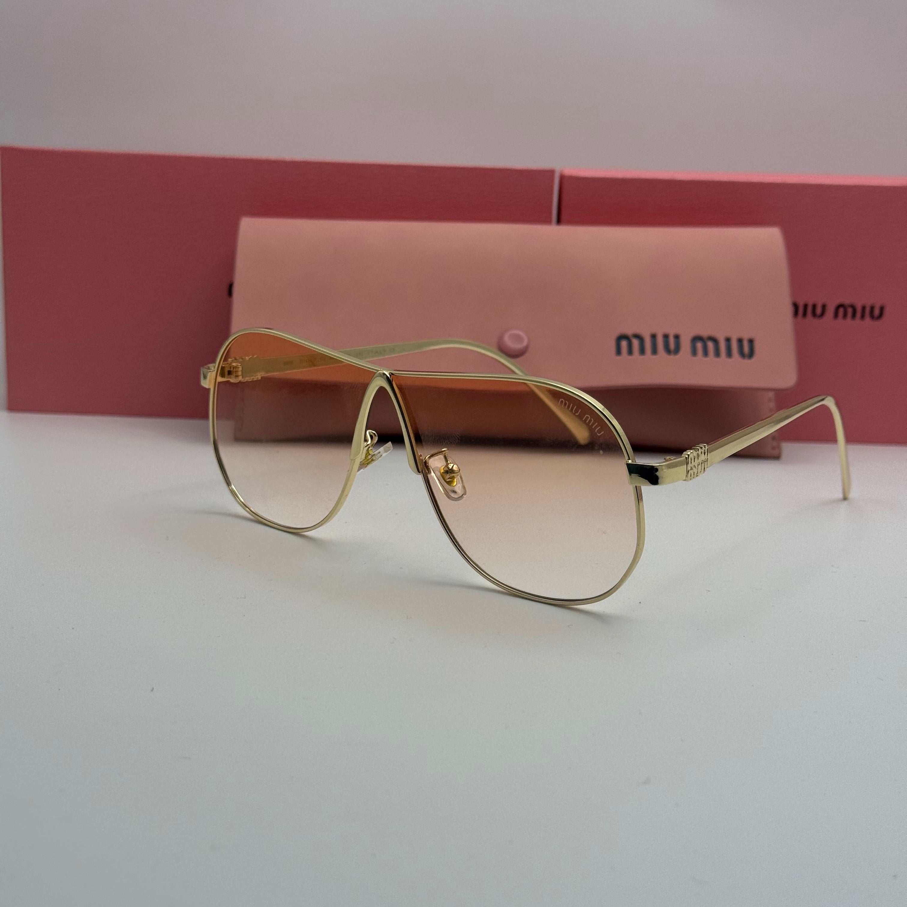 Miu Miu Aviator Sunglasses – Gold Frame / Pink Gradient Lenses