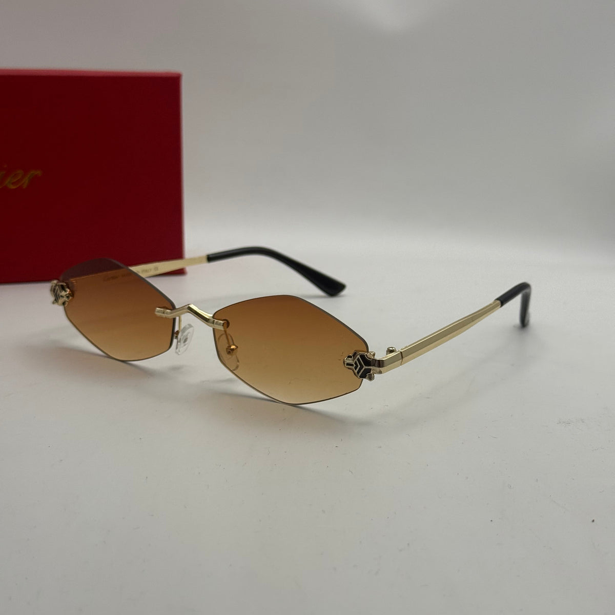 Cartier Rimless Diamond Sunglasses – Gold / Brown Gradient