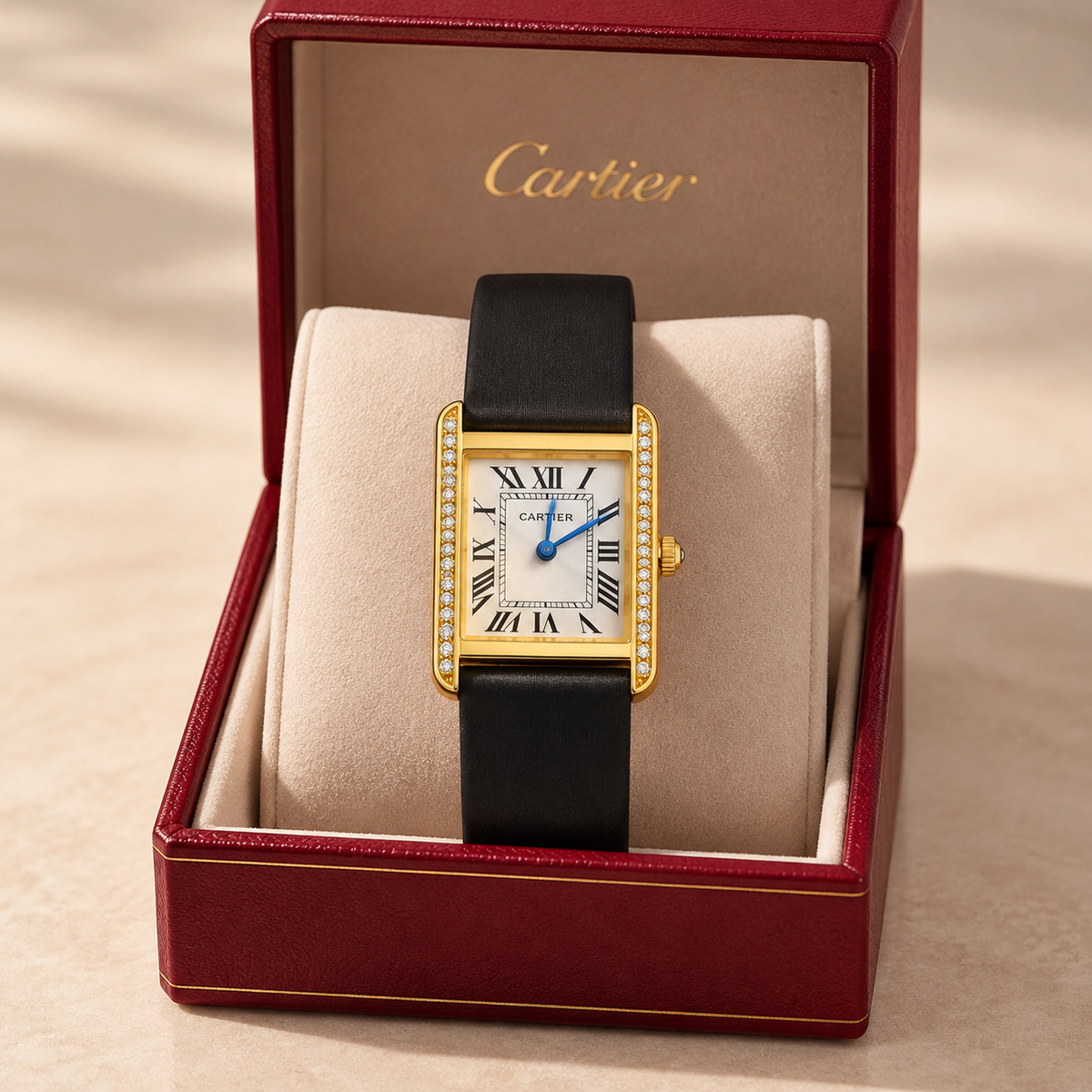 Cartier Rectangular Watch – Gold-Tone & Black