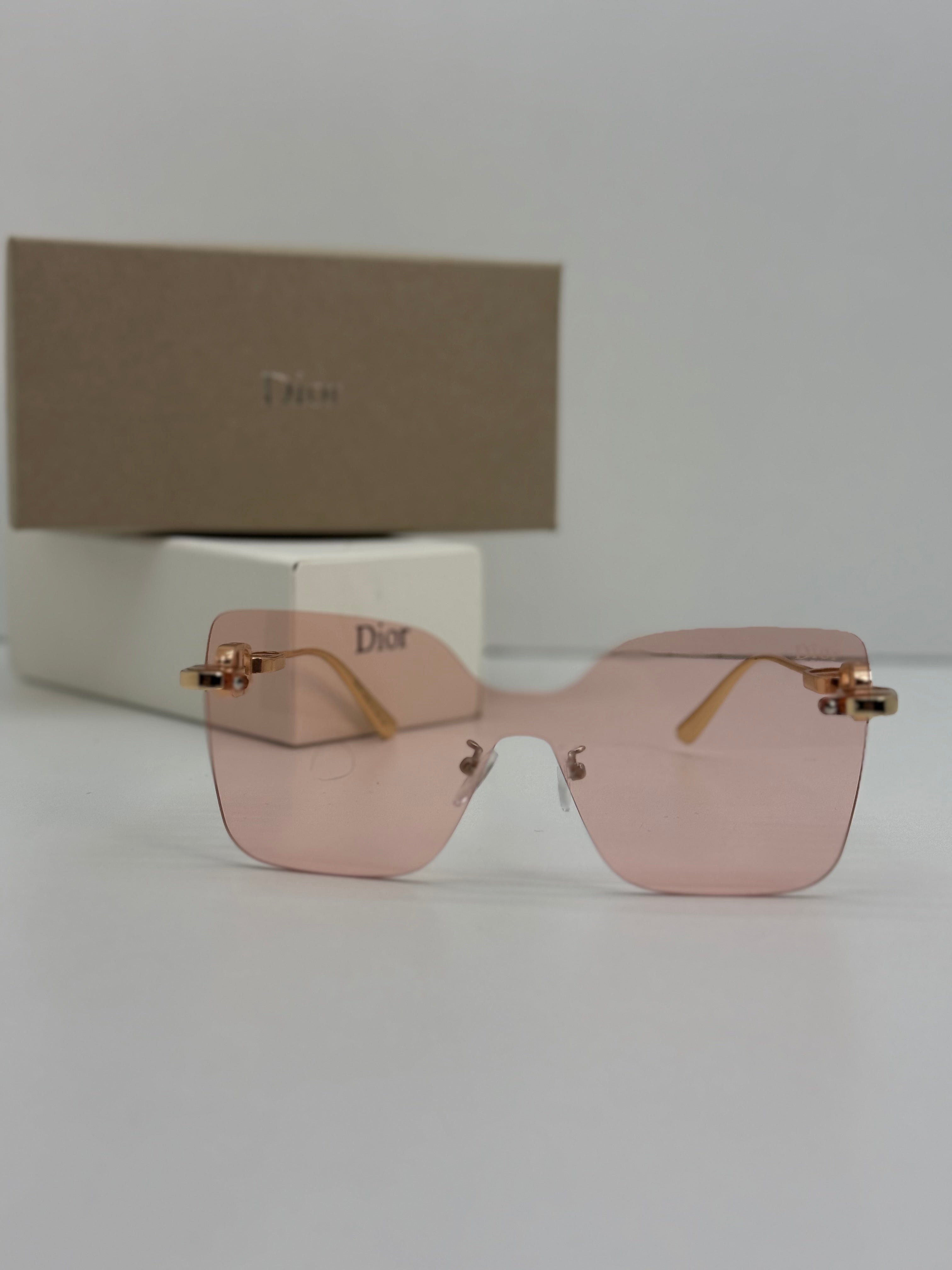 Dior Rimless Square Sunglasses (Gold / Pink)