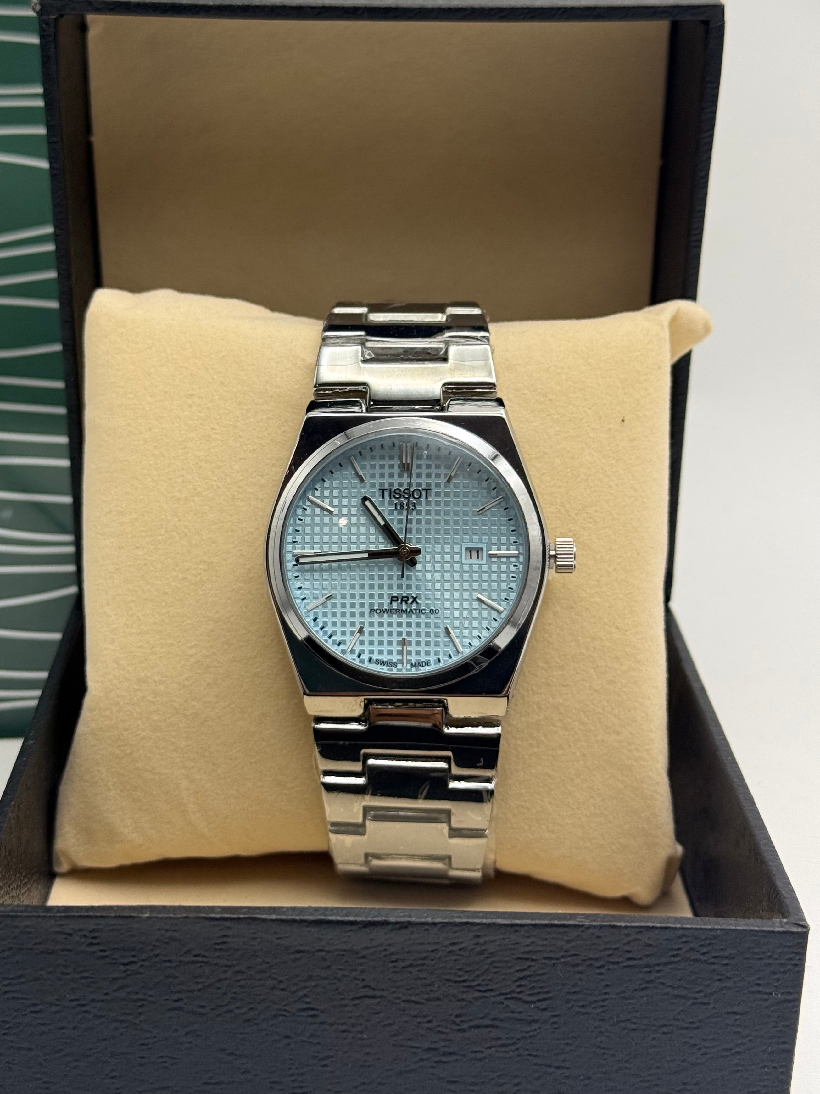 Tissot PRX Powermatic 80 – Ice Blue Waffle Dial / Stainless Steel Bracelet