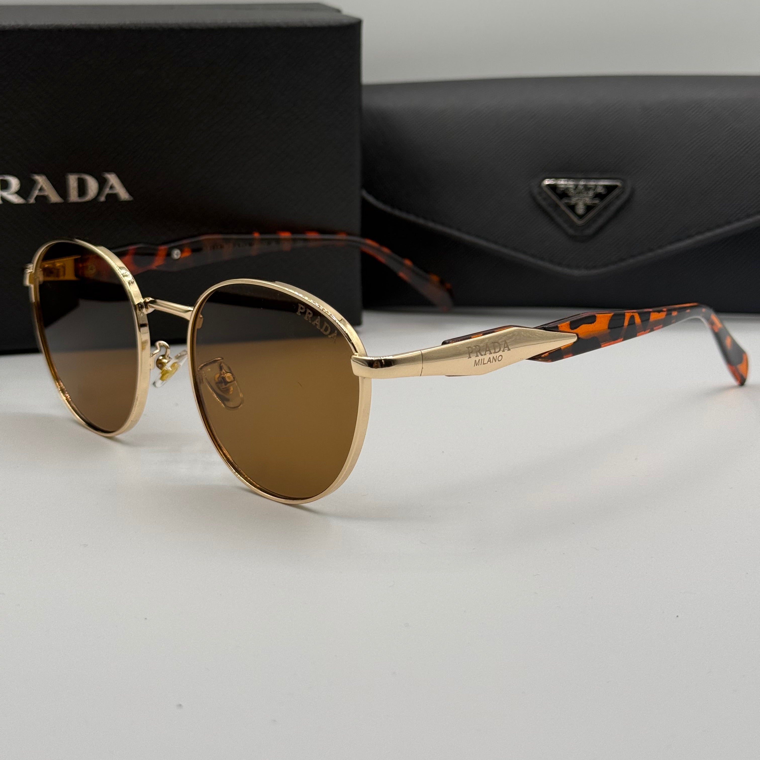 Prada Round Sunglasses – Gold & Brown Tortoise