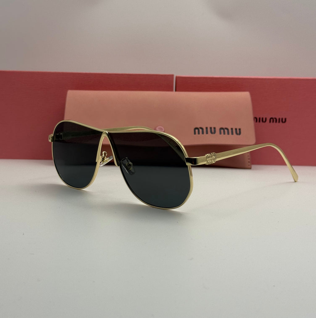 Miu Miu Aviator Sunglasses – Gold Frame / Dark Black Lenses