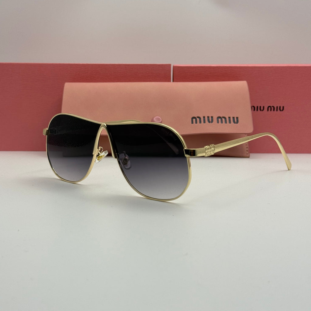 Miu Miu Aviator Sunglasses – Gold Frame / Grey Smoke Gradient Lenses