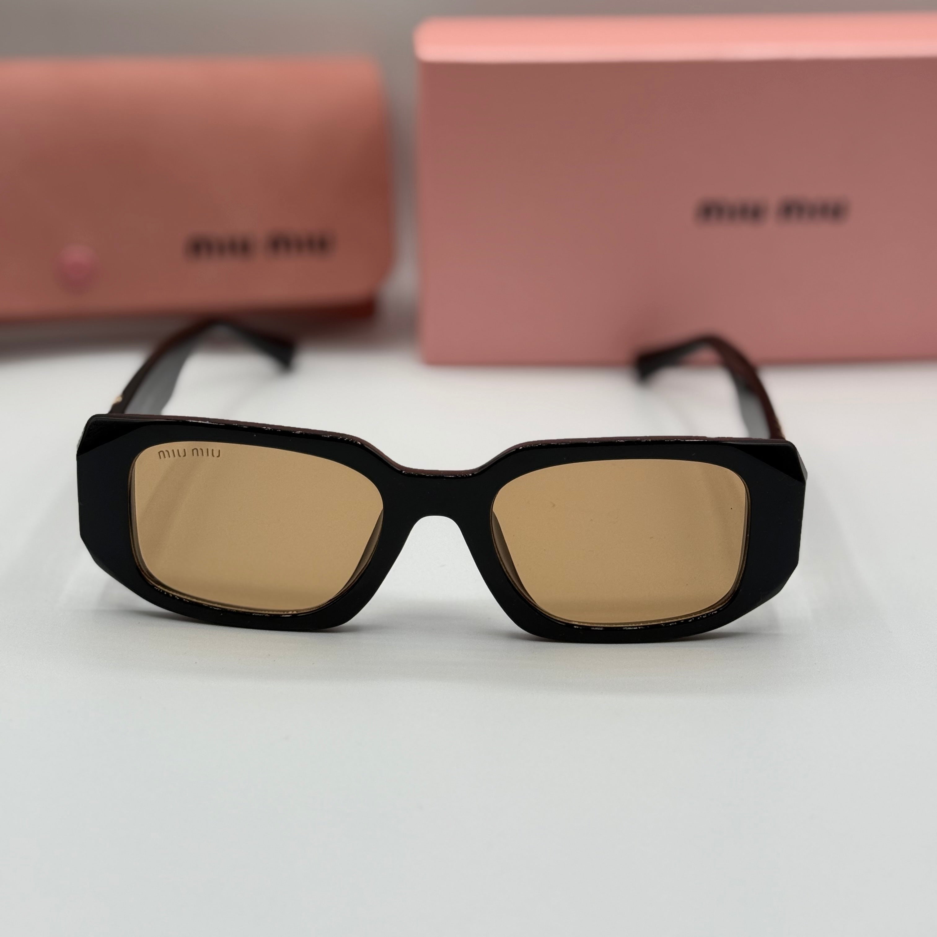 Miu Miu Rectangle Sunglasses - Black & Amber