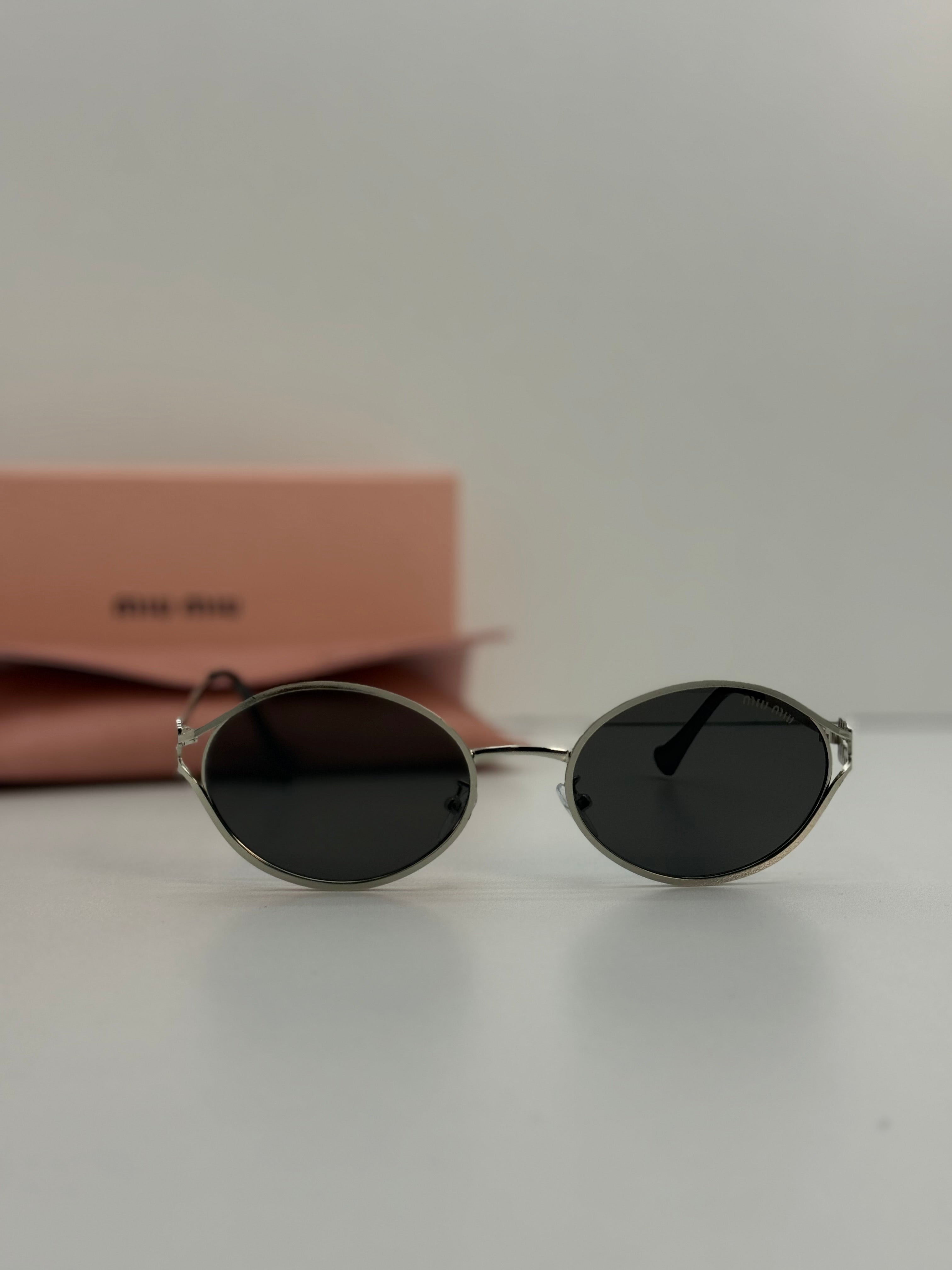 Miu Miu Oval Metal Sunglasses (Silver / Dark Grey)