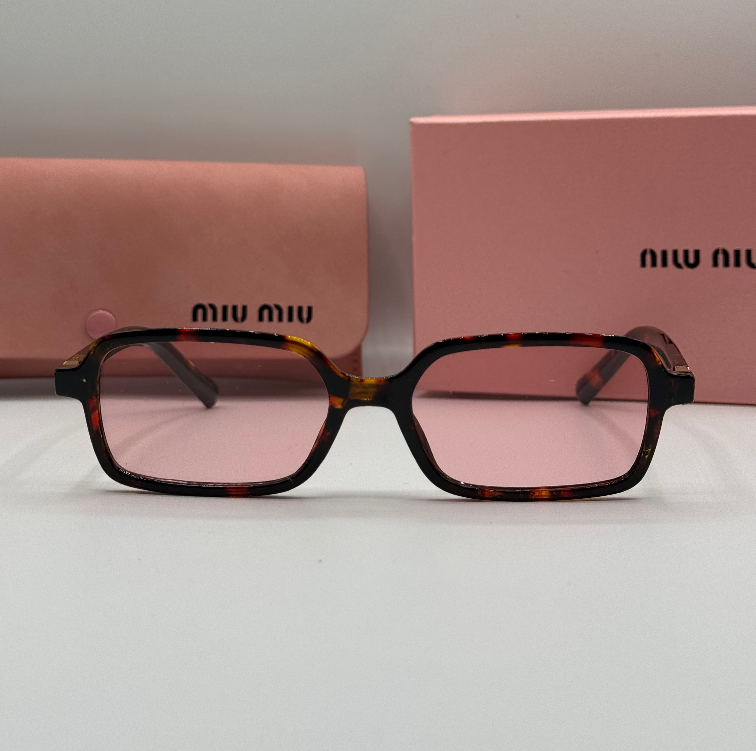 Miu Miu Sunglasses – Tortoise Shell Rectangle / Pink Lenses