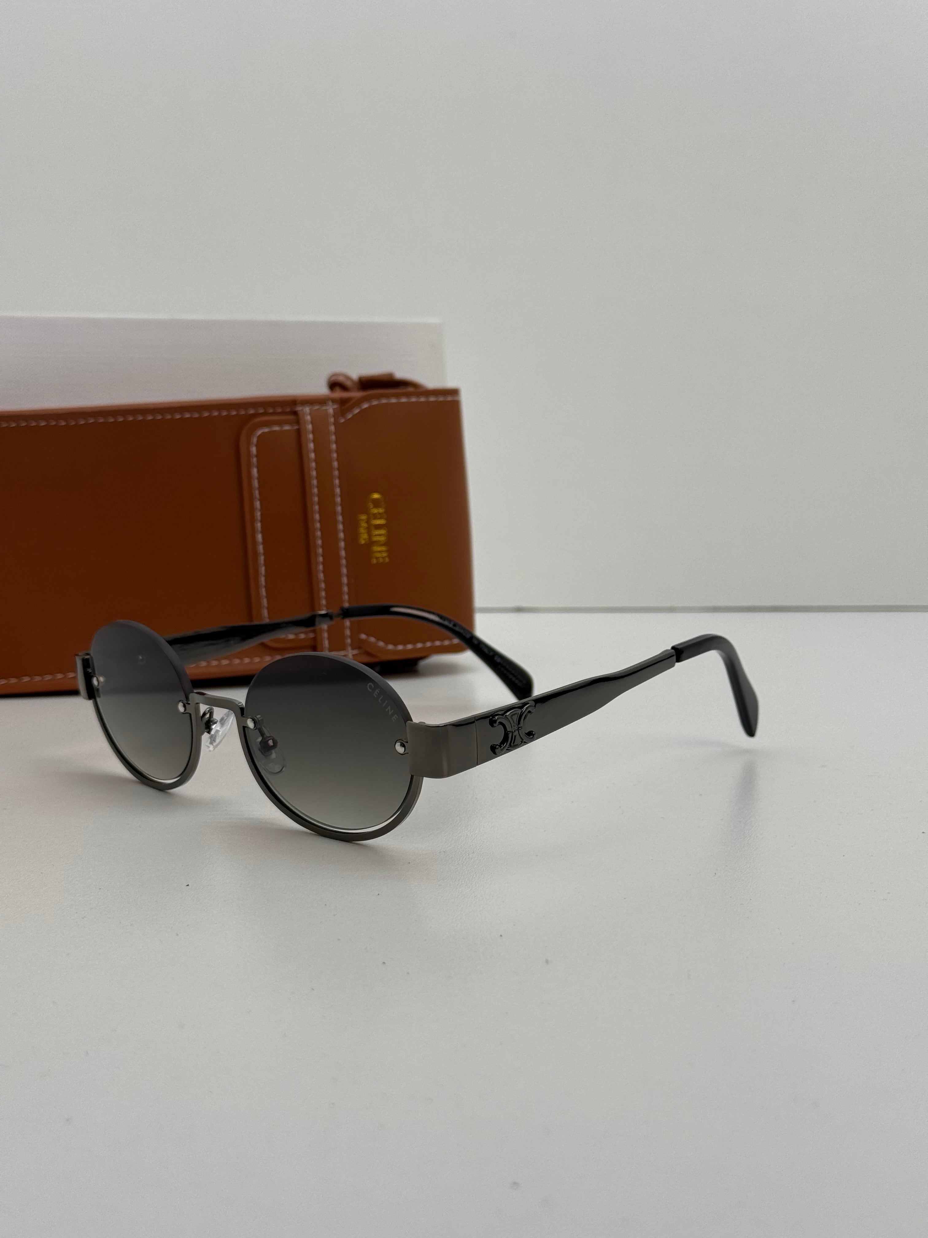Celine Triomphe Round Metal Sunglasses – Gunmetal Grey Gradient