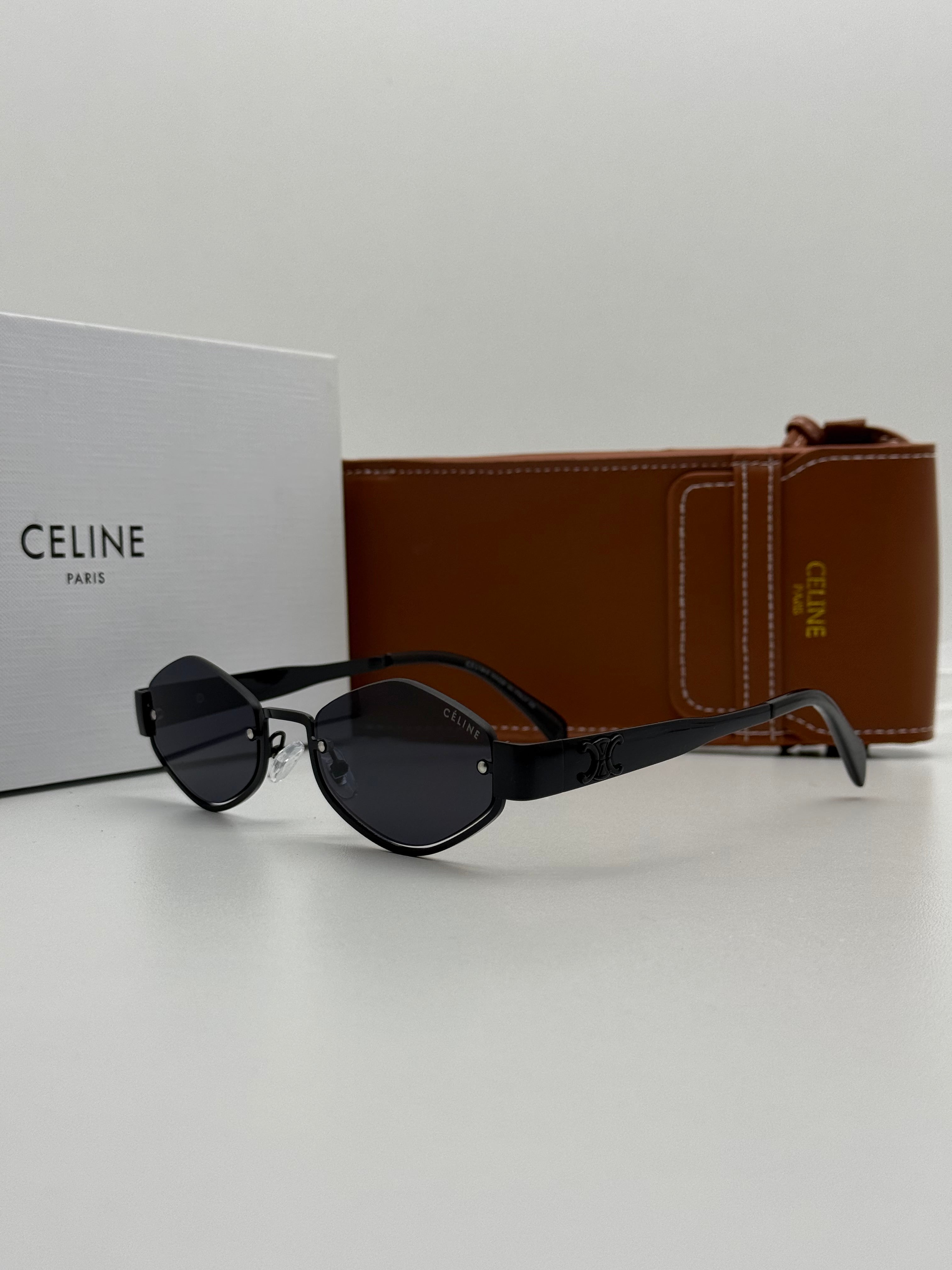 Celine Triomphe Matte Black & Dark Grey Oval