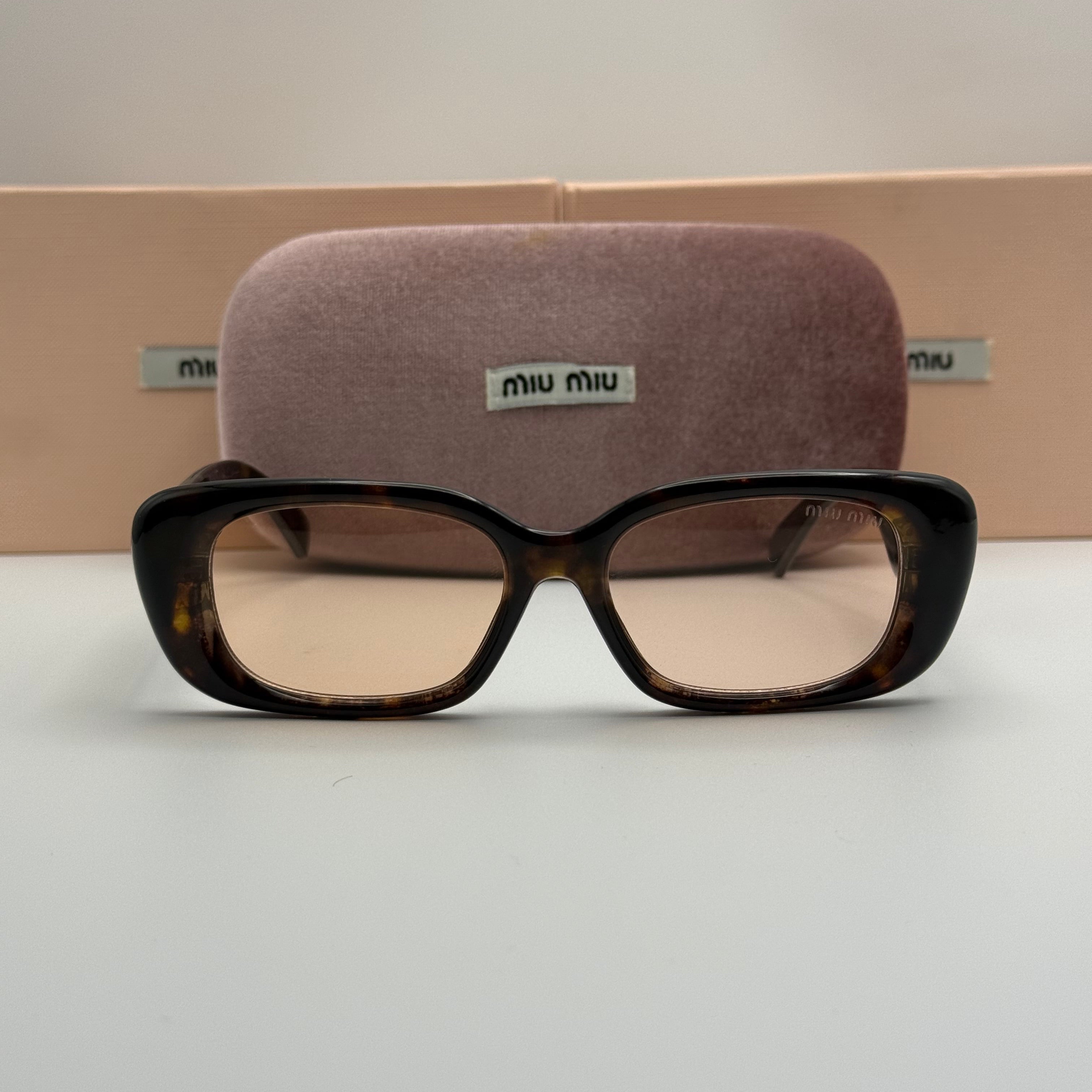 Miu Miu Rectangle Sunglasses – Tortoiseshell & Peach