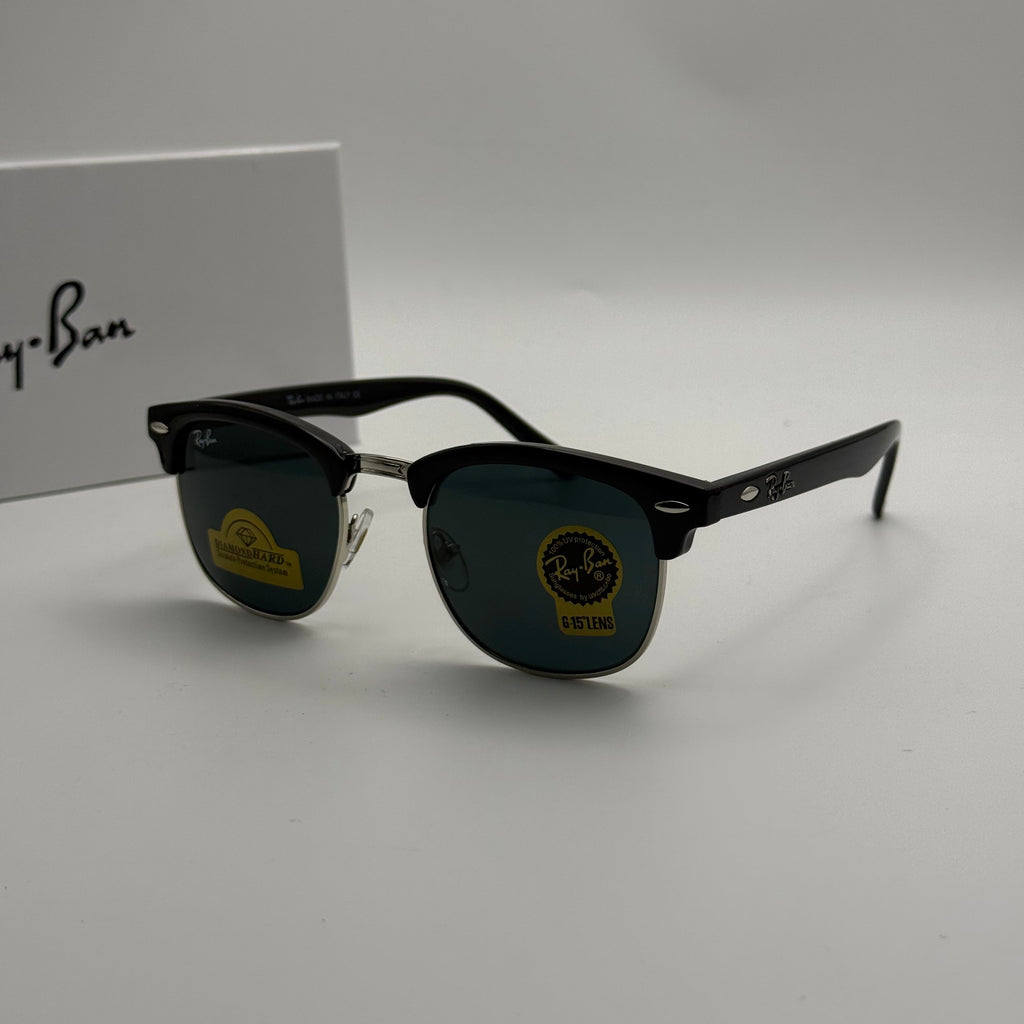 Ray-Ban Clubmaster Sunglasses – Black & Silver Frame / G-15 Green Lenses
