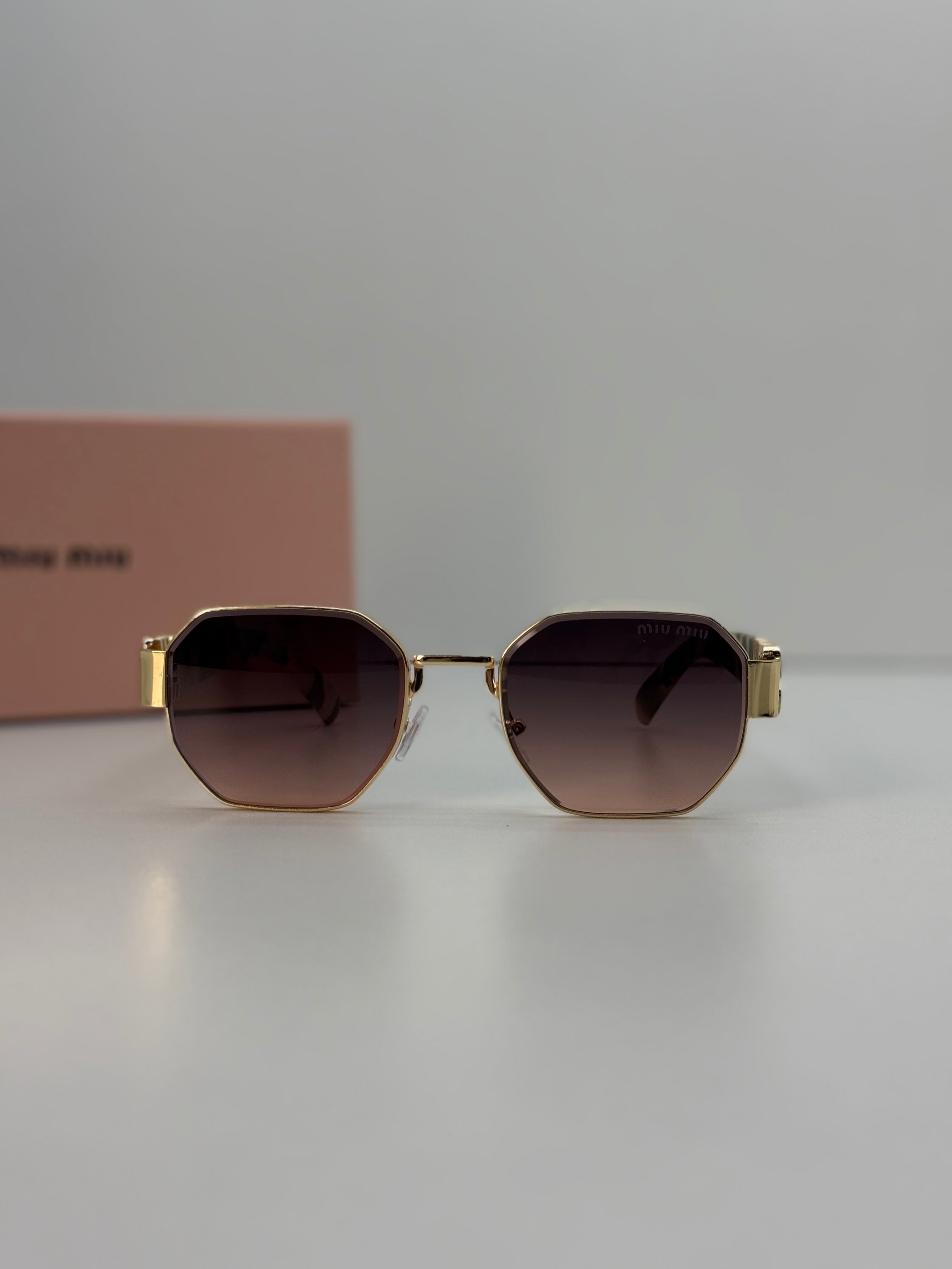 Miu Miu Octagonal Gold Metal Gradient Sunglasses – Havana Temple