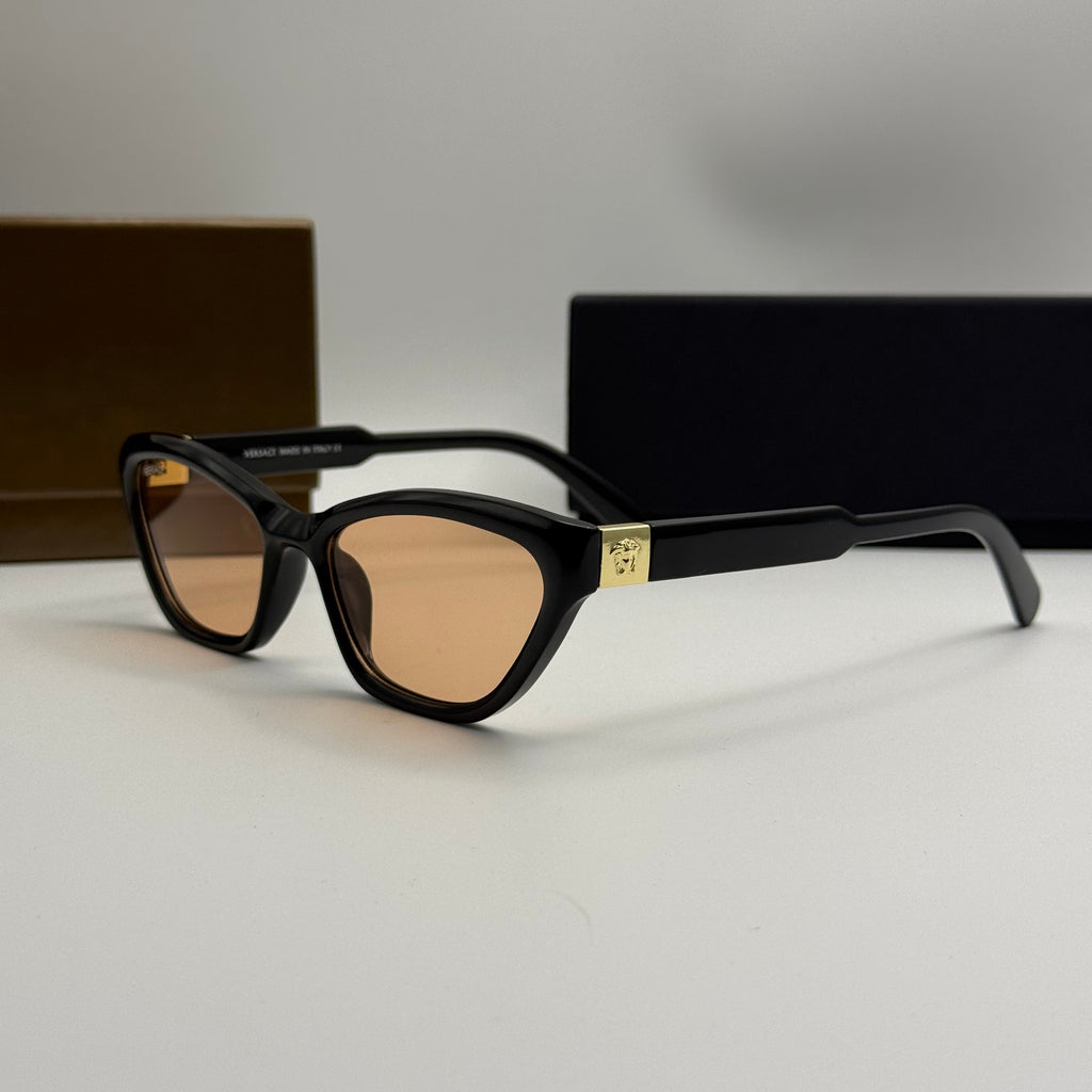 Versace Cat-Eye Sunglasses – Black / Amber Lenses