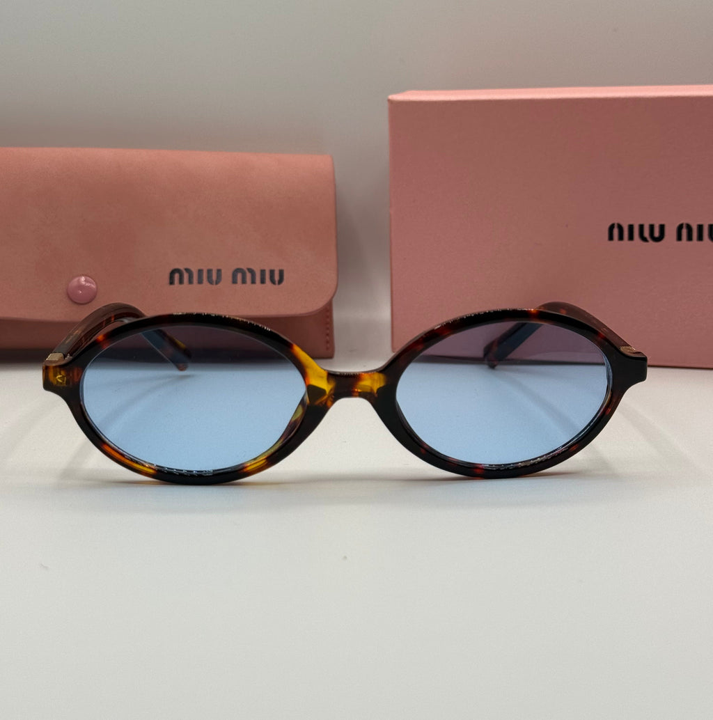 Miu Miu Oval Sunglasses – Tortoise / Blue