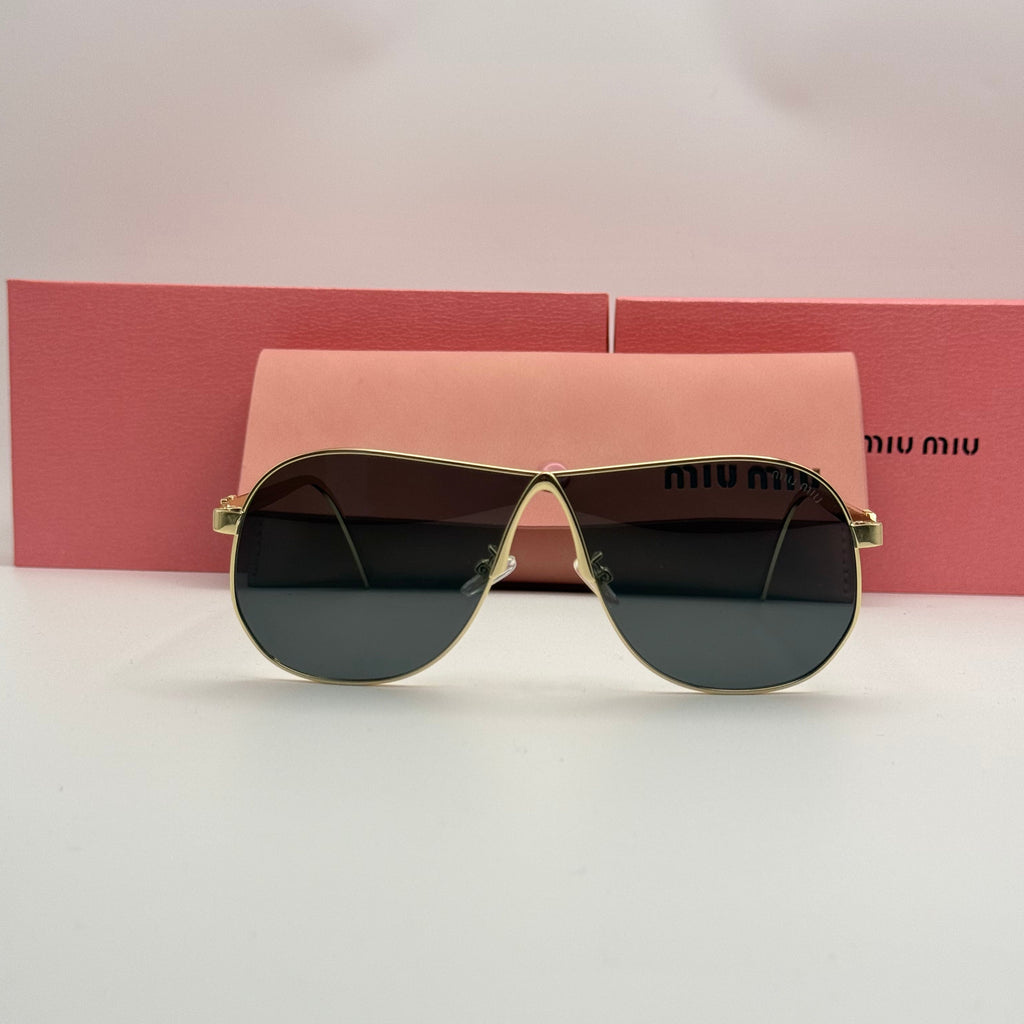 Miu Miu Aviator Sunglasses – Gold Frame / Dark Black Lenses