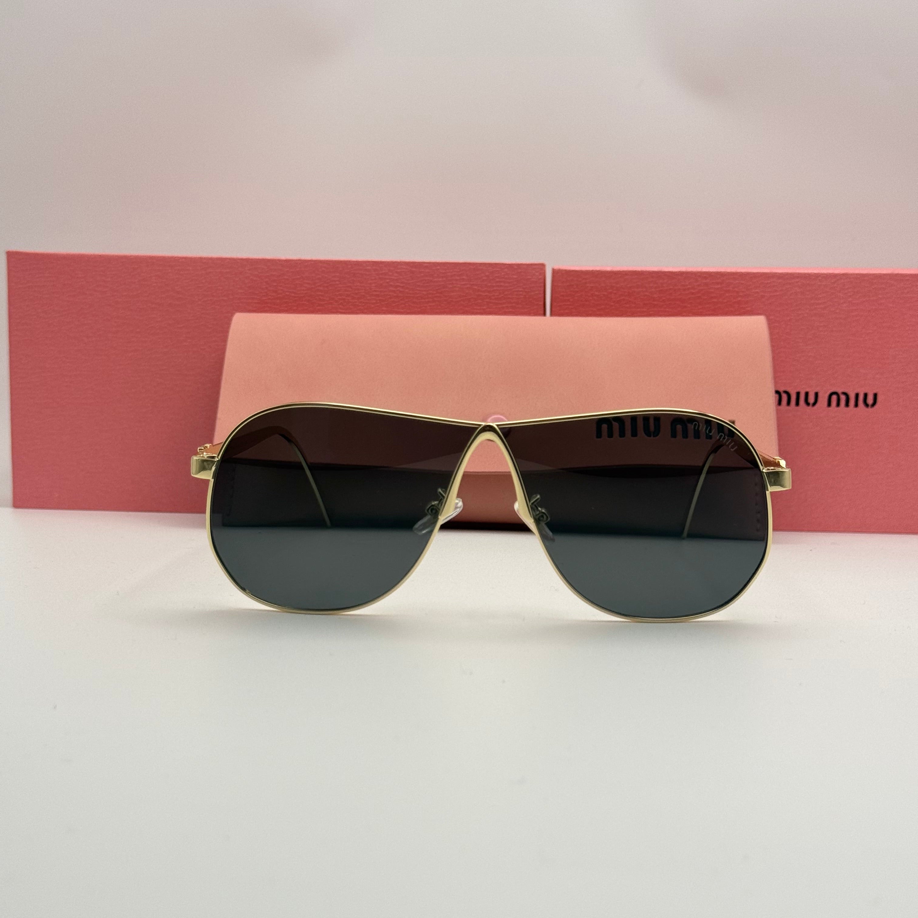 Miu Miu Aviator Sunglasses – Gold Frame / Dark Black Lenses