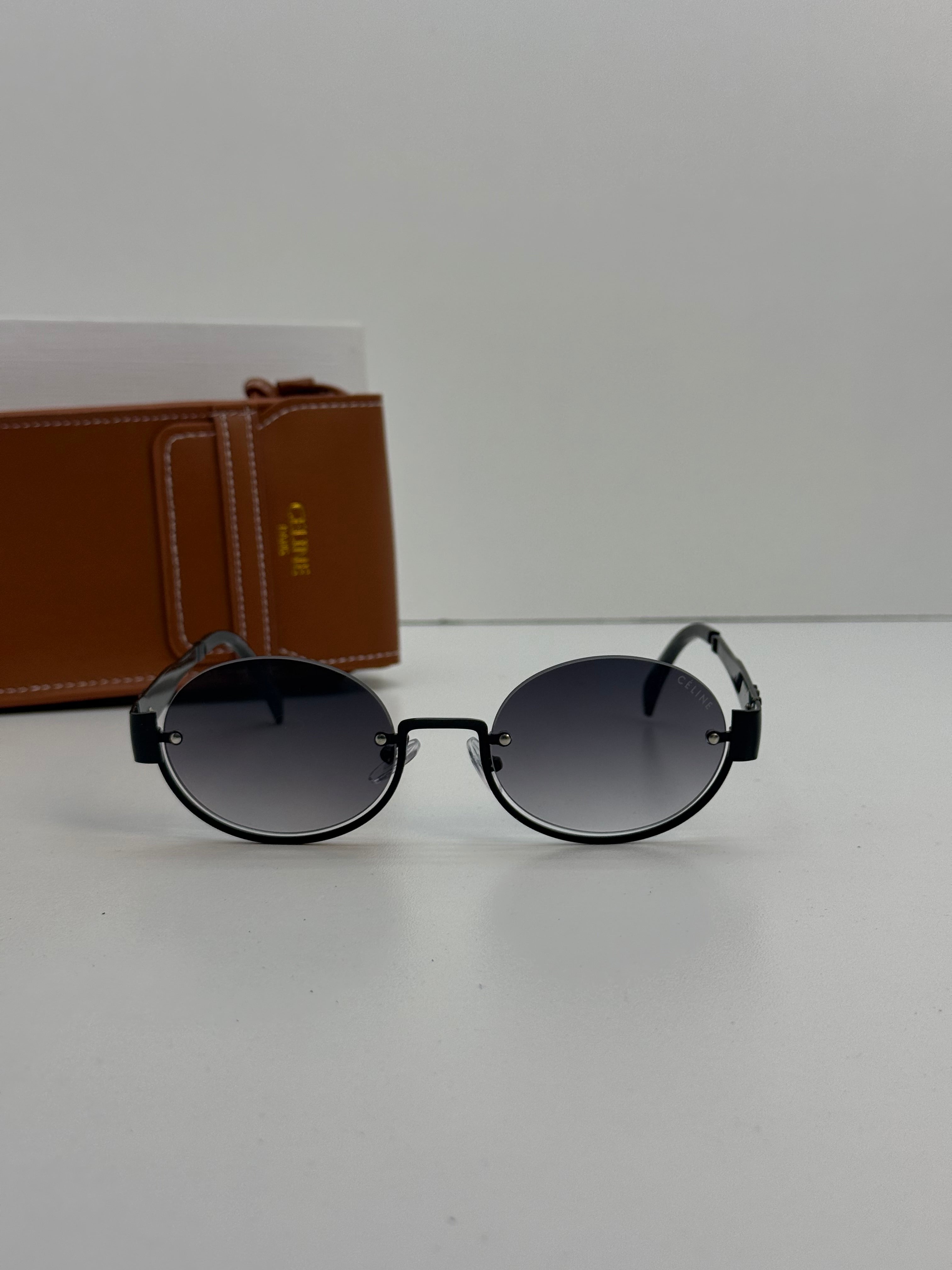 Celine Triomphe Round Metal Sunglasses – Matte Black Grey Gradient