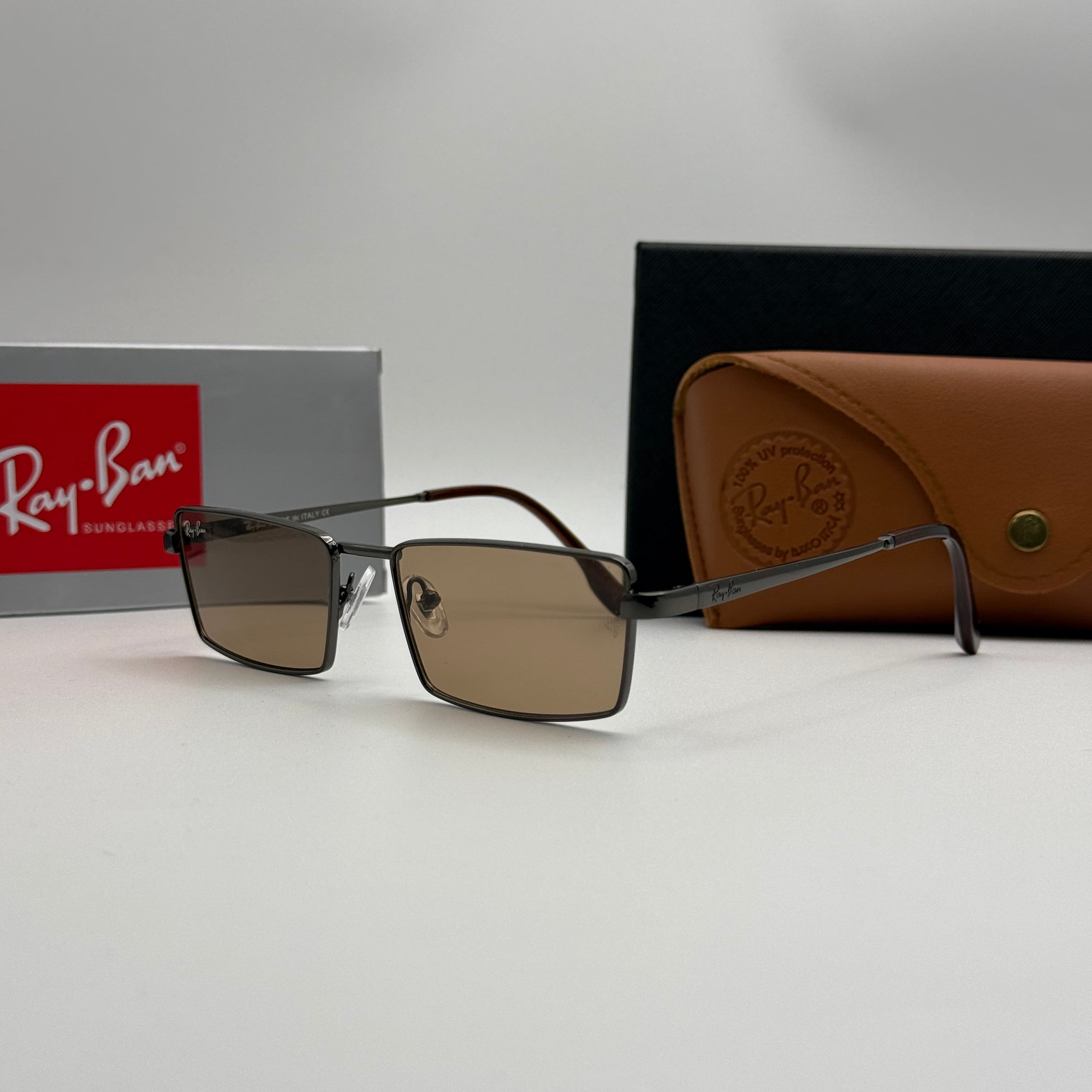 Ray-Ban Rectangle Sunglasses – Gunmetal/Brown