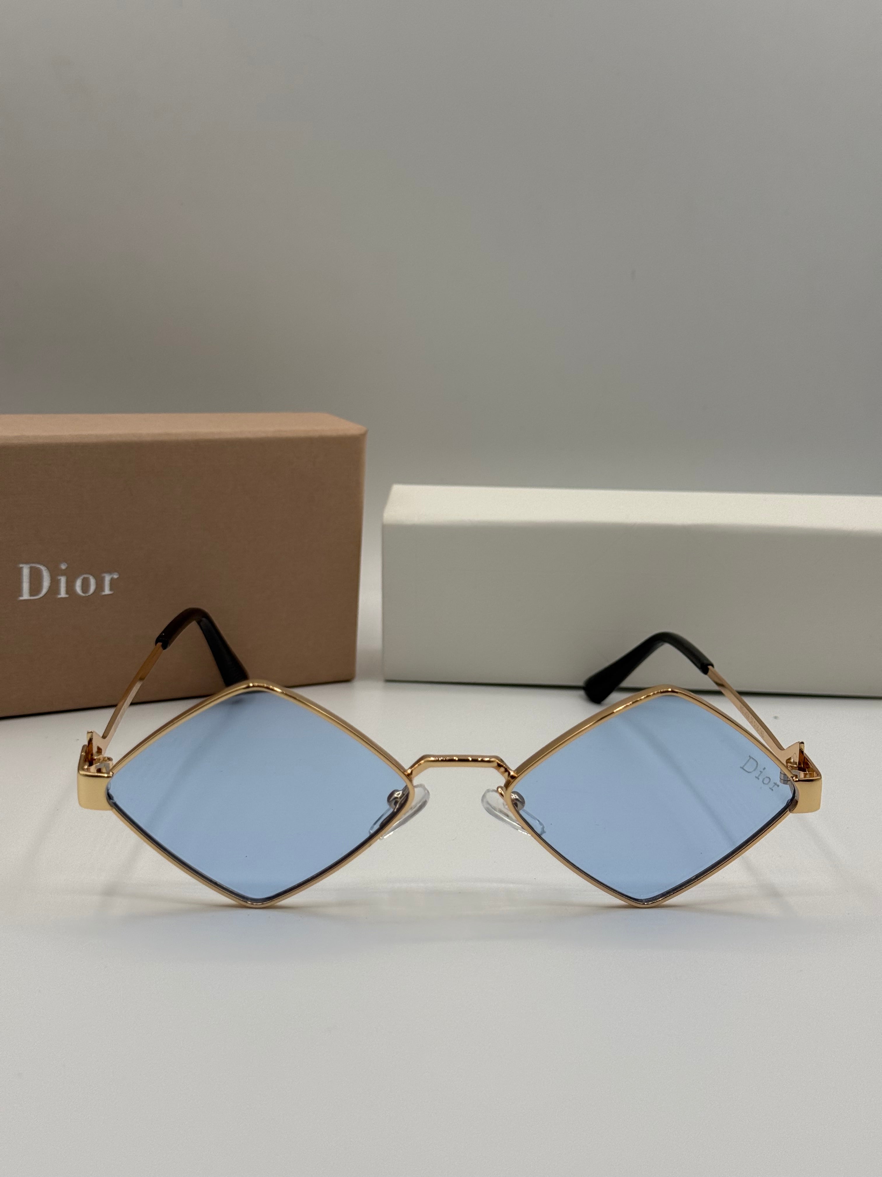 Dior Diamond Sunglasses - Gold & Light Blue