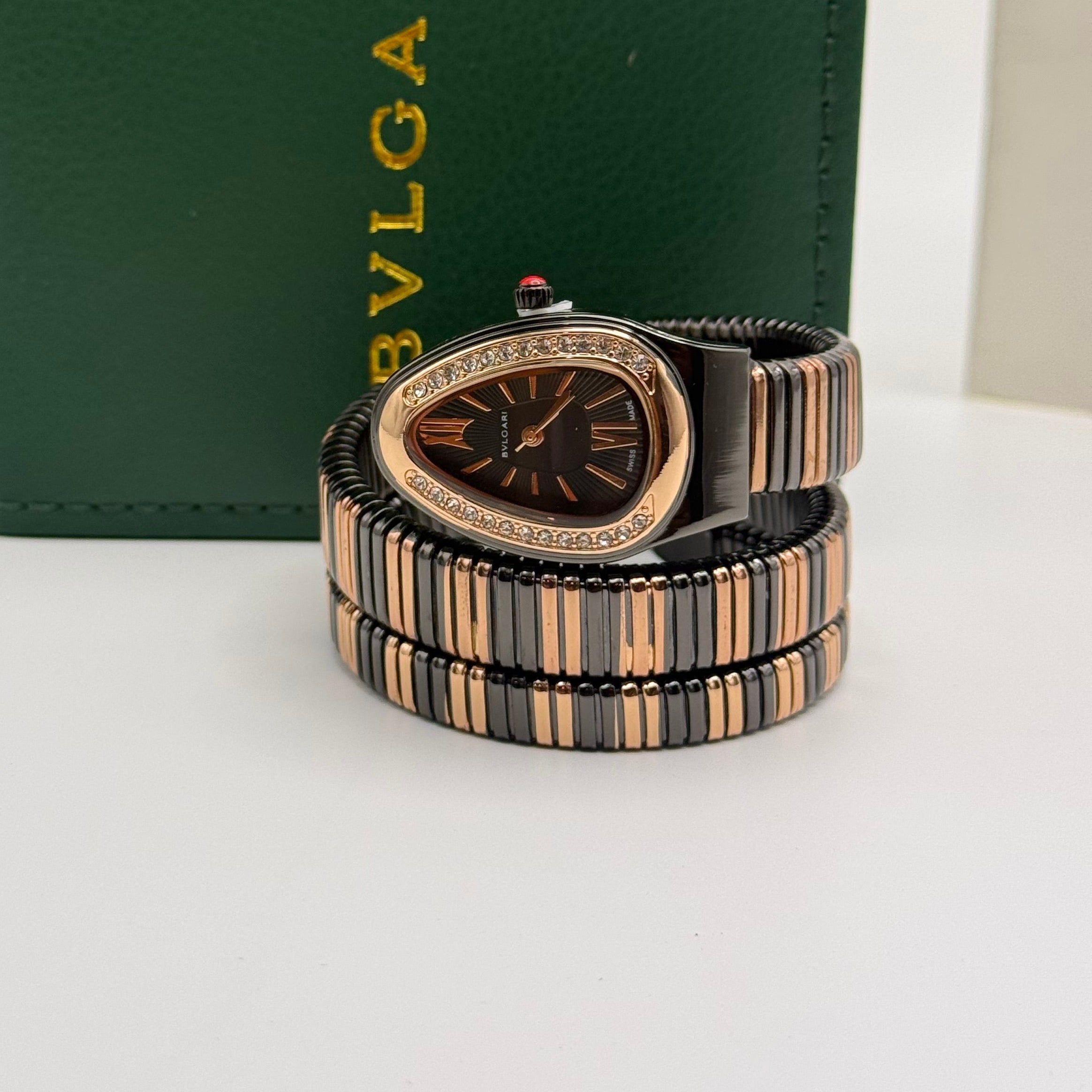 Bvlgari Serpenti Tubogas Watch – Black Dial Two-Tone Diamond Bezel