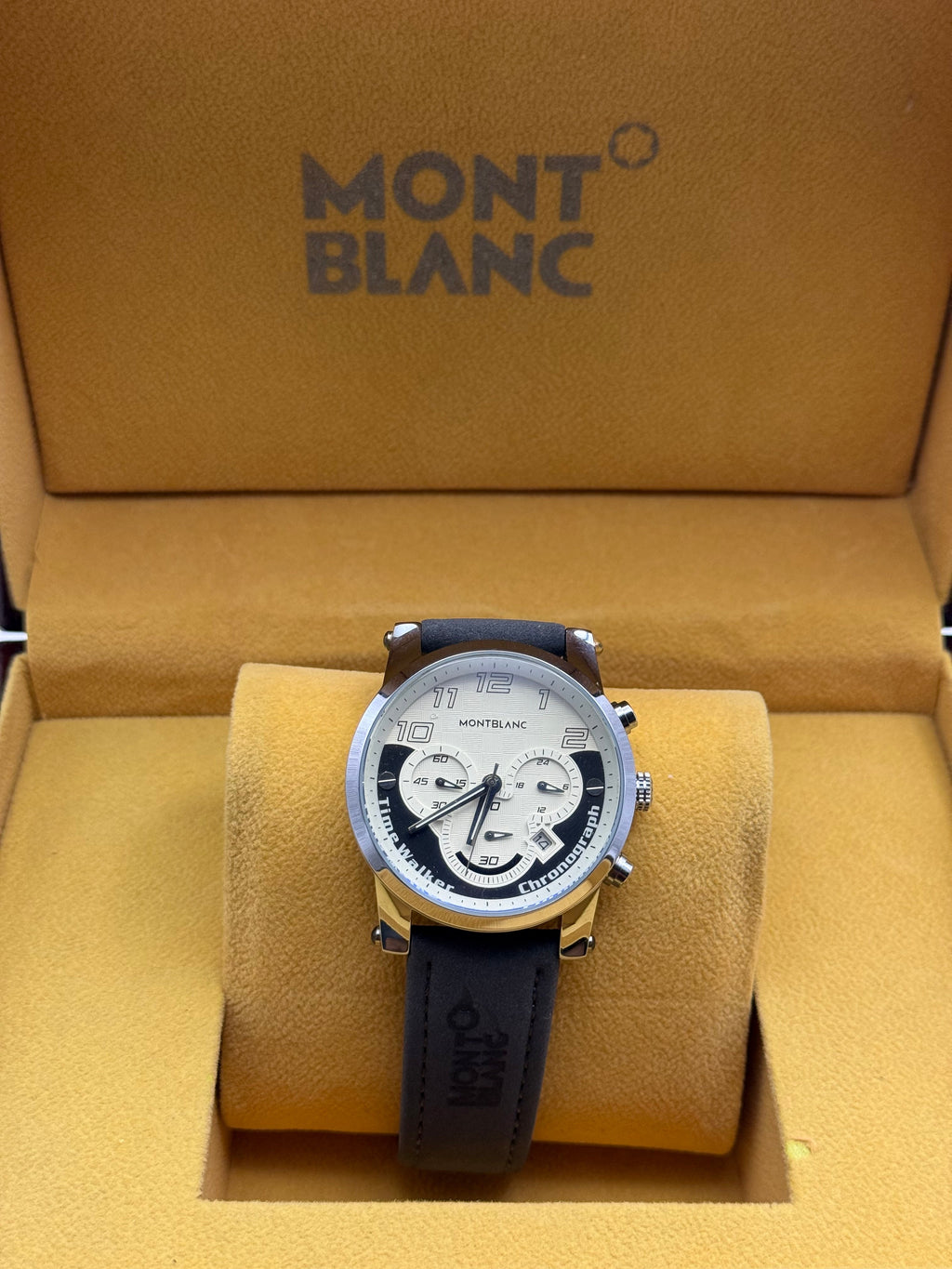 Montblanc TimeWalker Chronograph Watch — Black Leather Strap