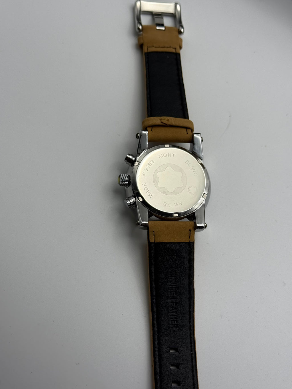 Montblanc TimeWalker Chronograph Watch — Tan Leather Strap