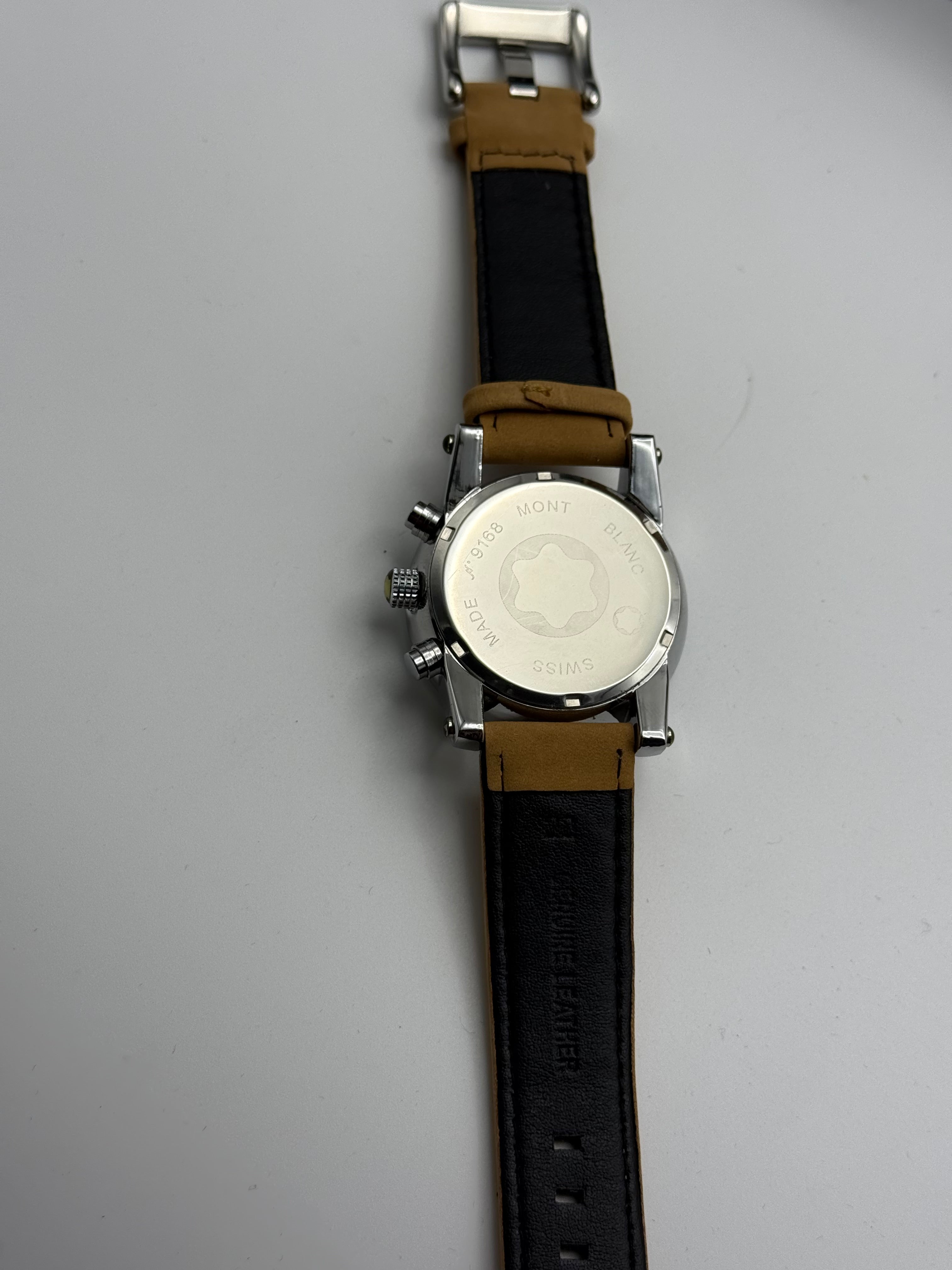 Montblanc TimeWalker Chronograph Watch — Tan Leather Strap