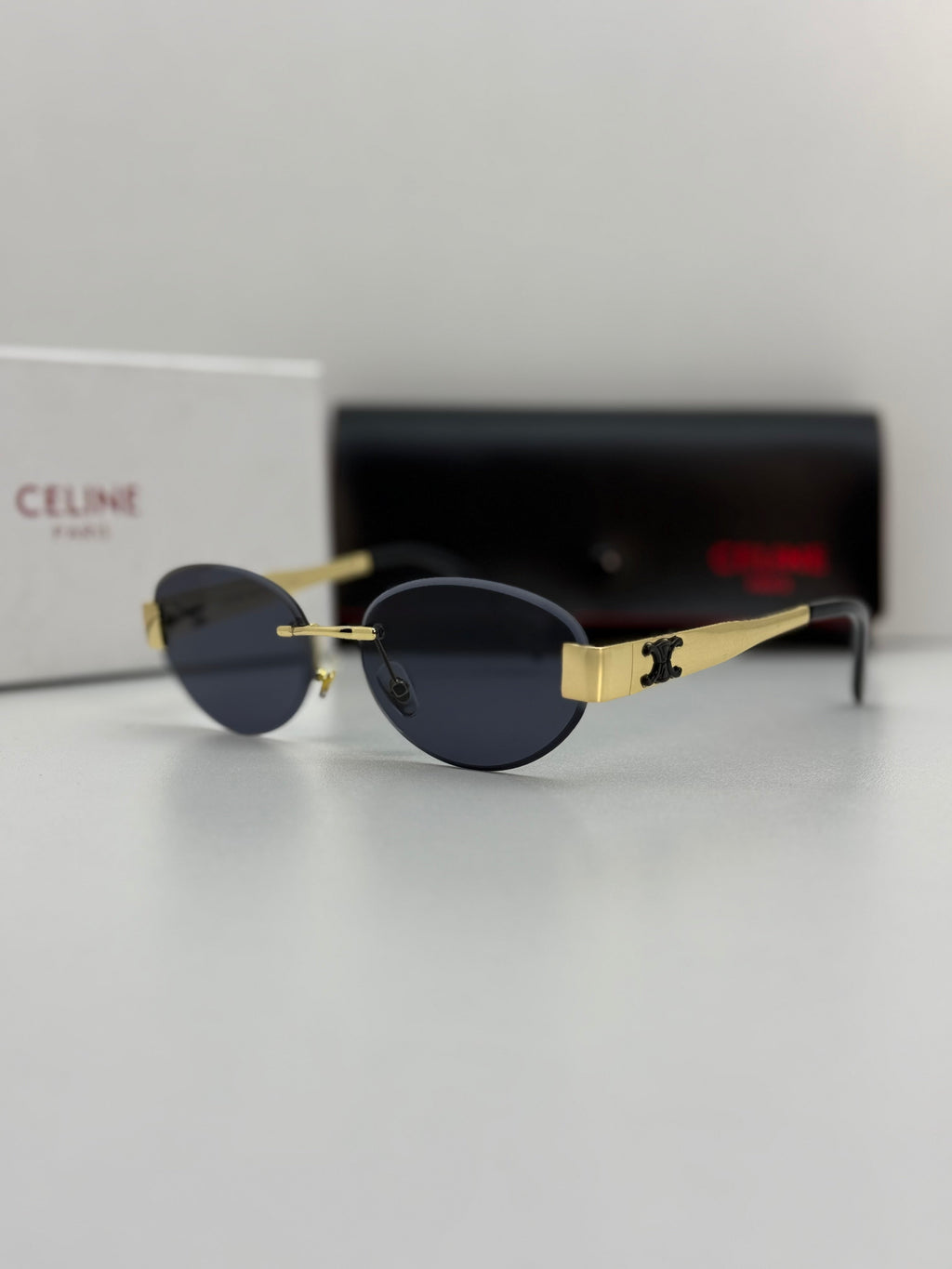 Celine Rimless Oval Sunglasses – Gold & Dark Grey
