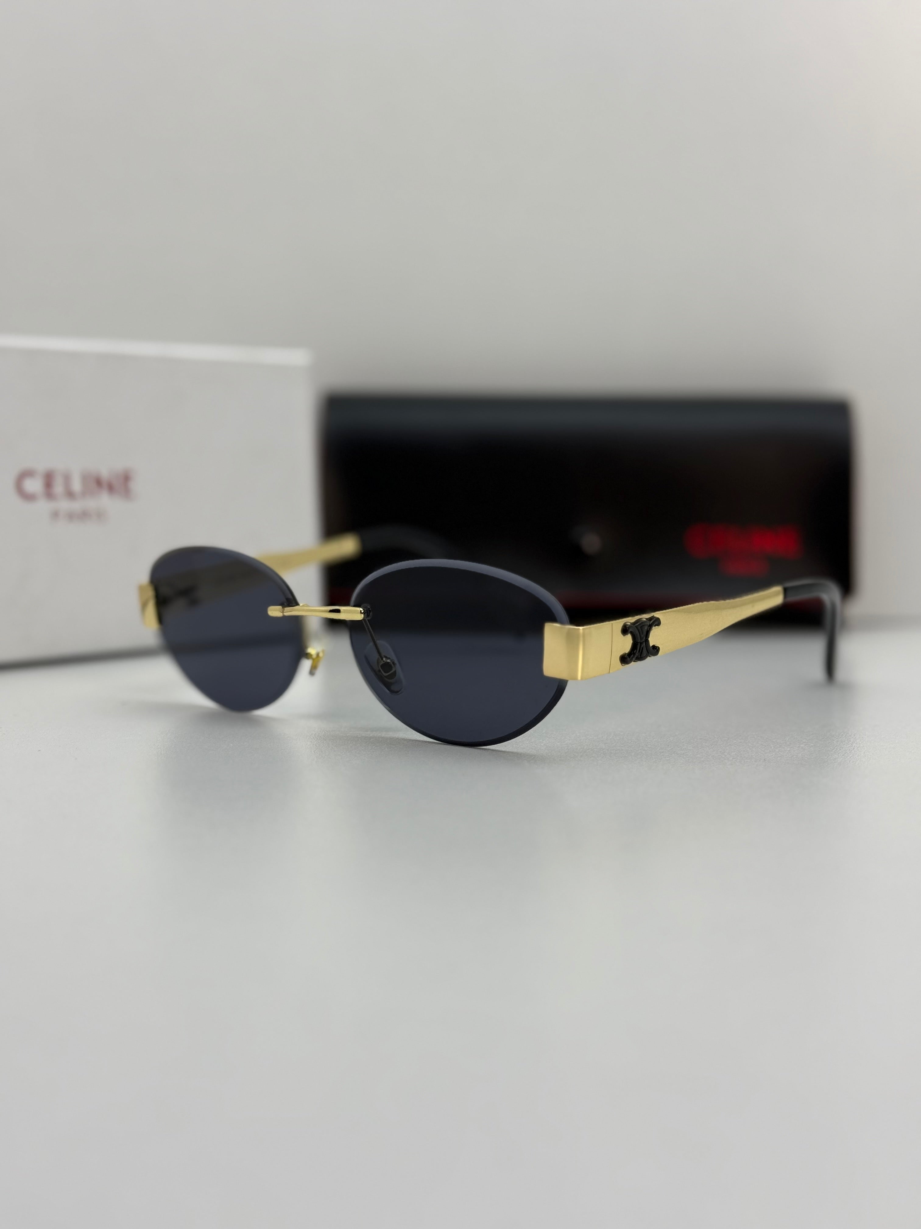 Celine Rimless Oval Sunglasses – Gold & Dark Grey