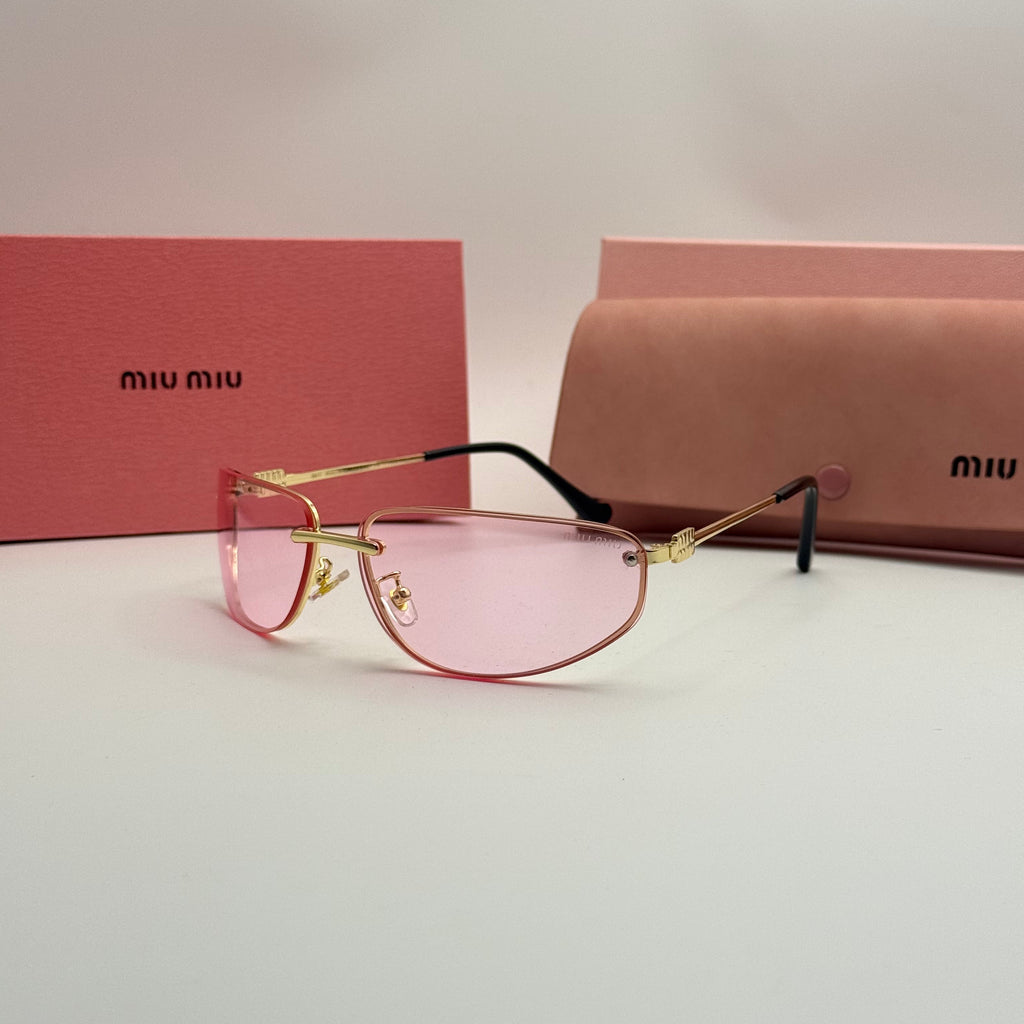 Miu Miu Rimless Sunglasses – Gold Frame / Pink Lenses
