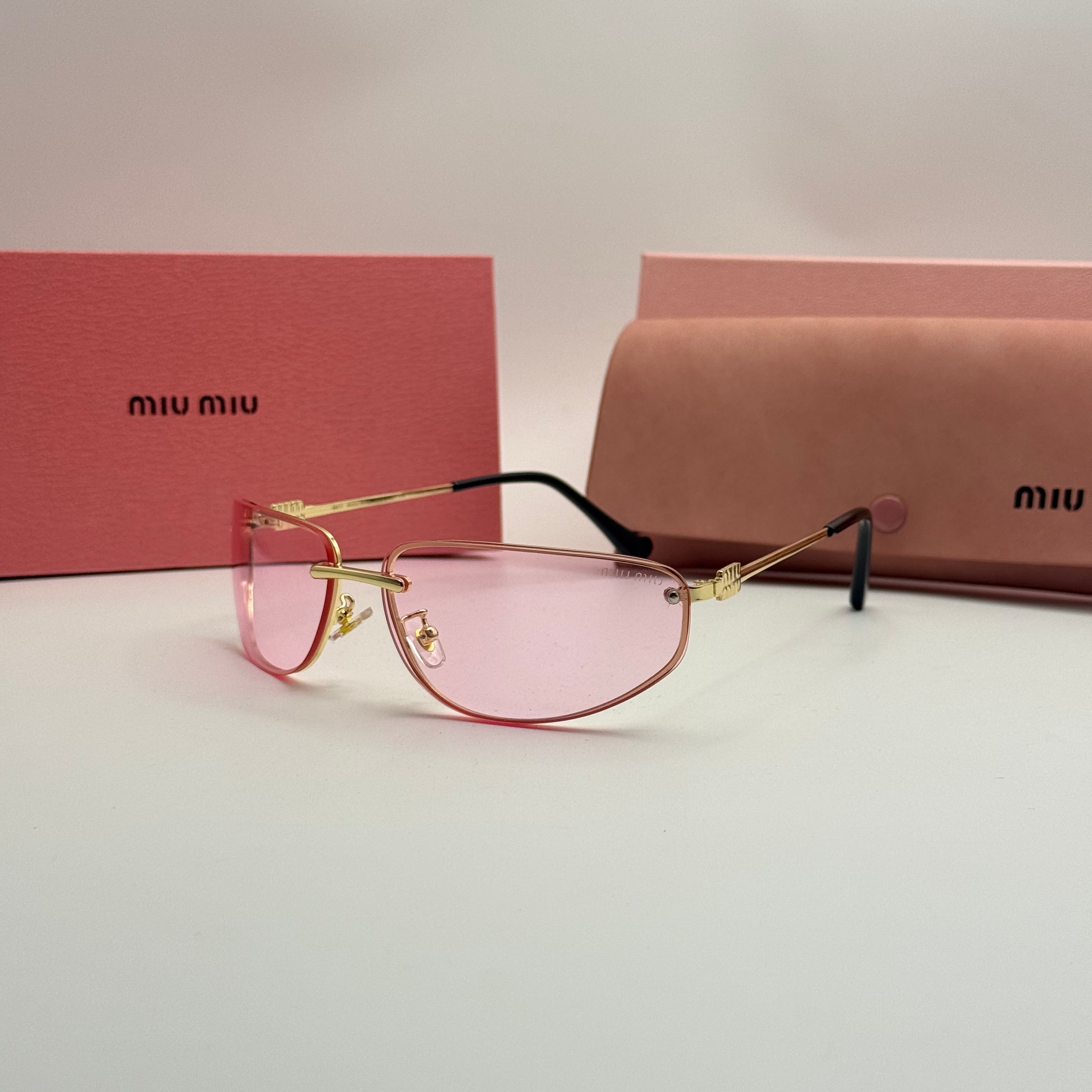 Miu Miu Rimless Sunglasses – Gold Frame / Pink Lenses