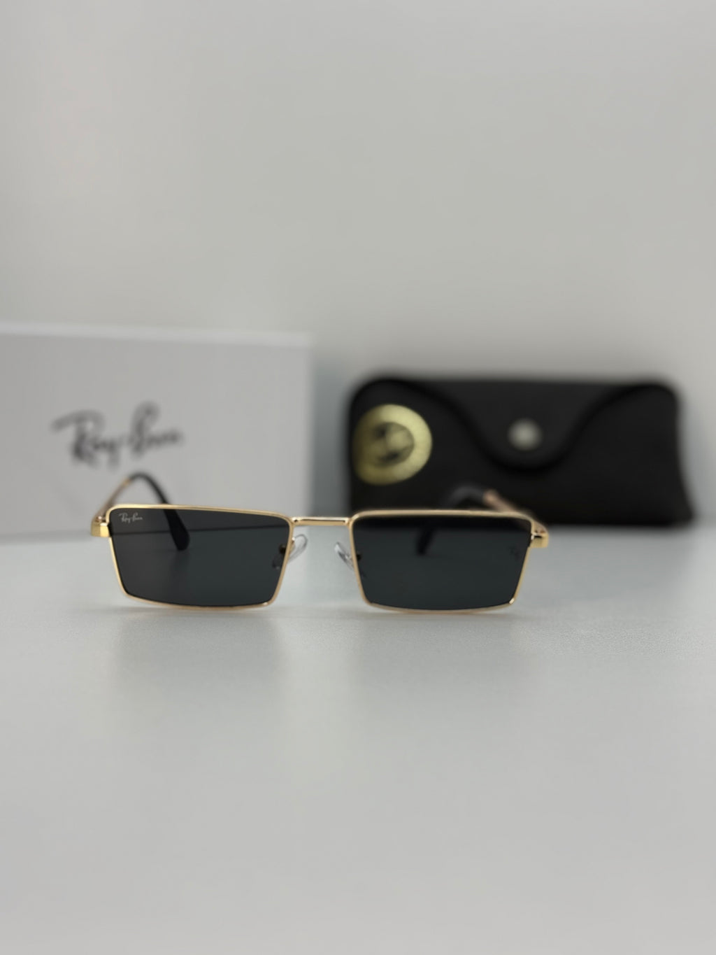 Ray Ban Rectangular Metal Sunglasses – Gold / Dark Green