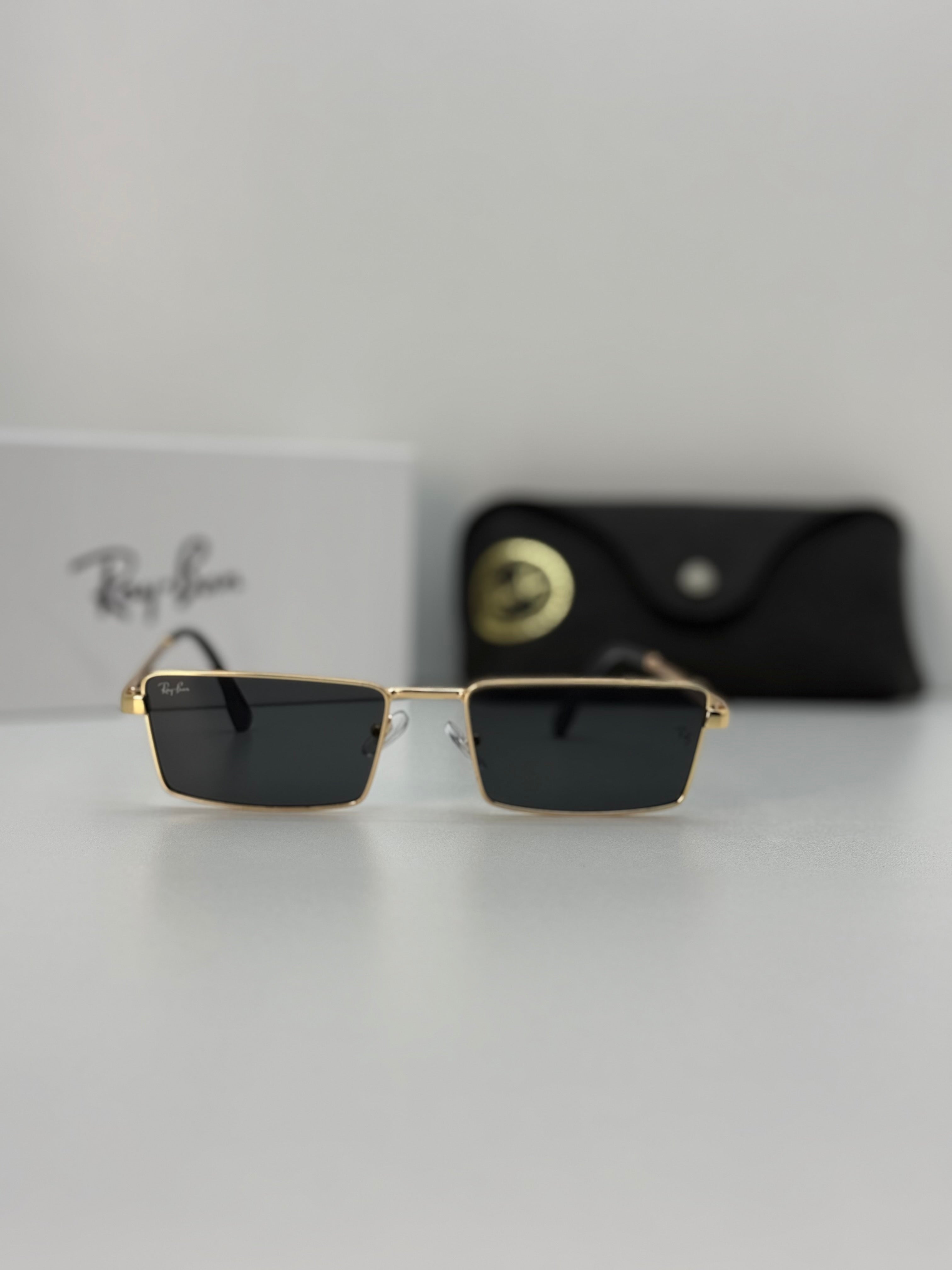Ray Ban Rectangular Metal Sunglasses – Gold / Dark Green