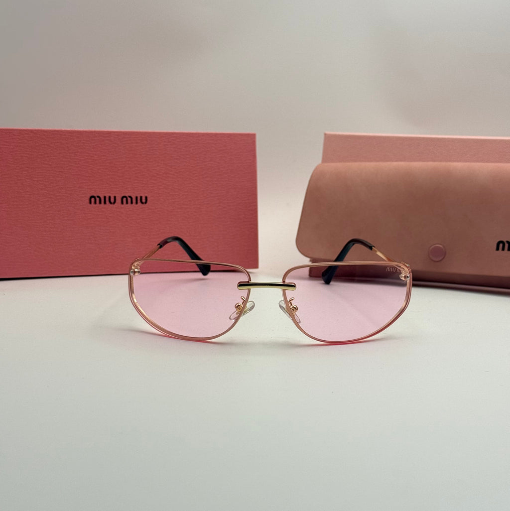 Miu Miu Rimless Sunglasses – Gold Frame / Pink Lenses