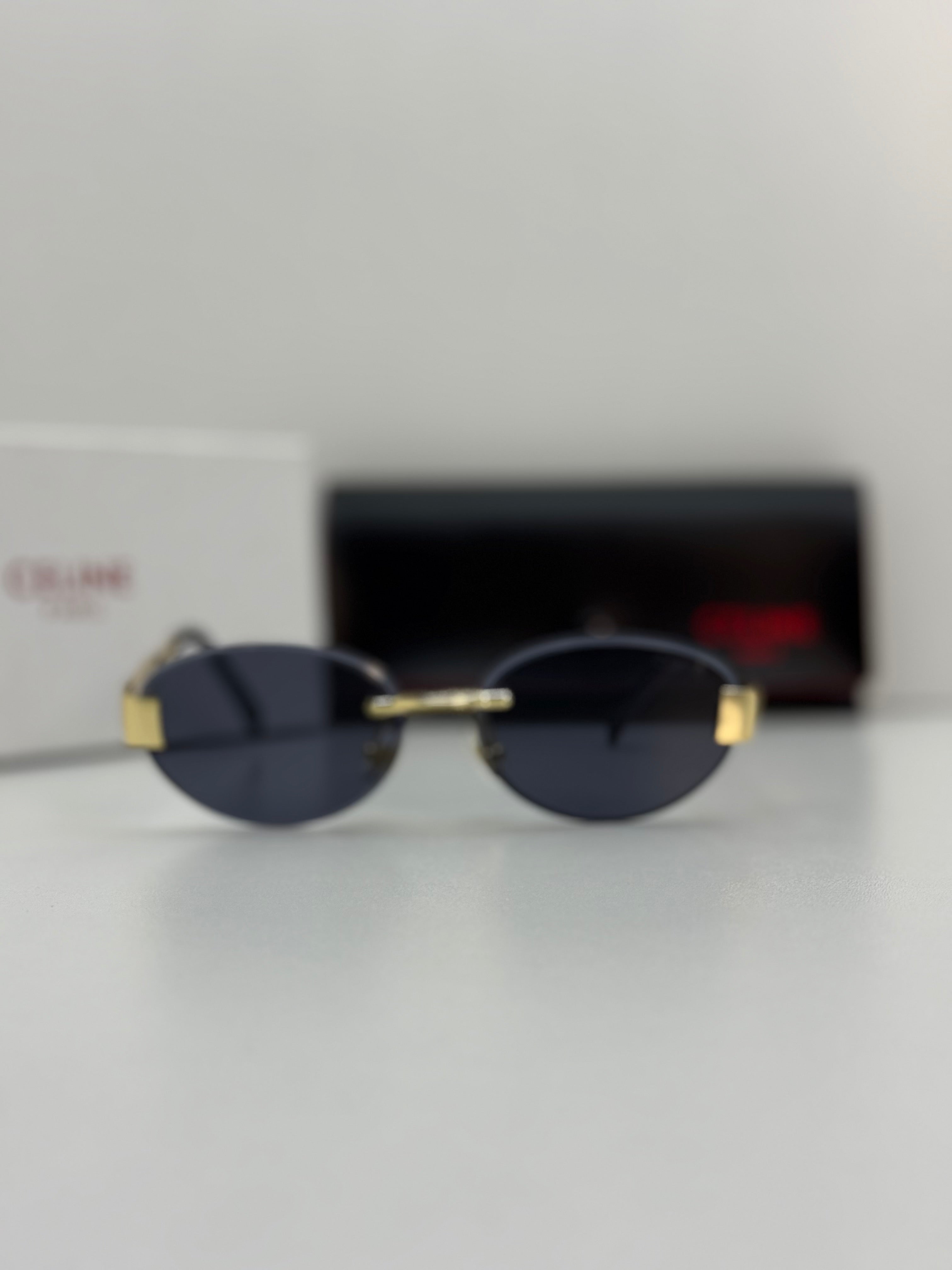 Celine Rimless Oval Sunglasses – Gold & Dark Grey