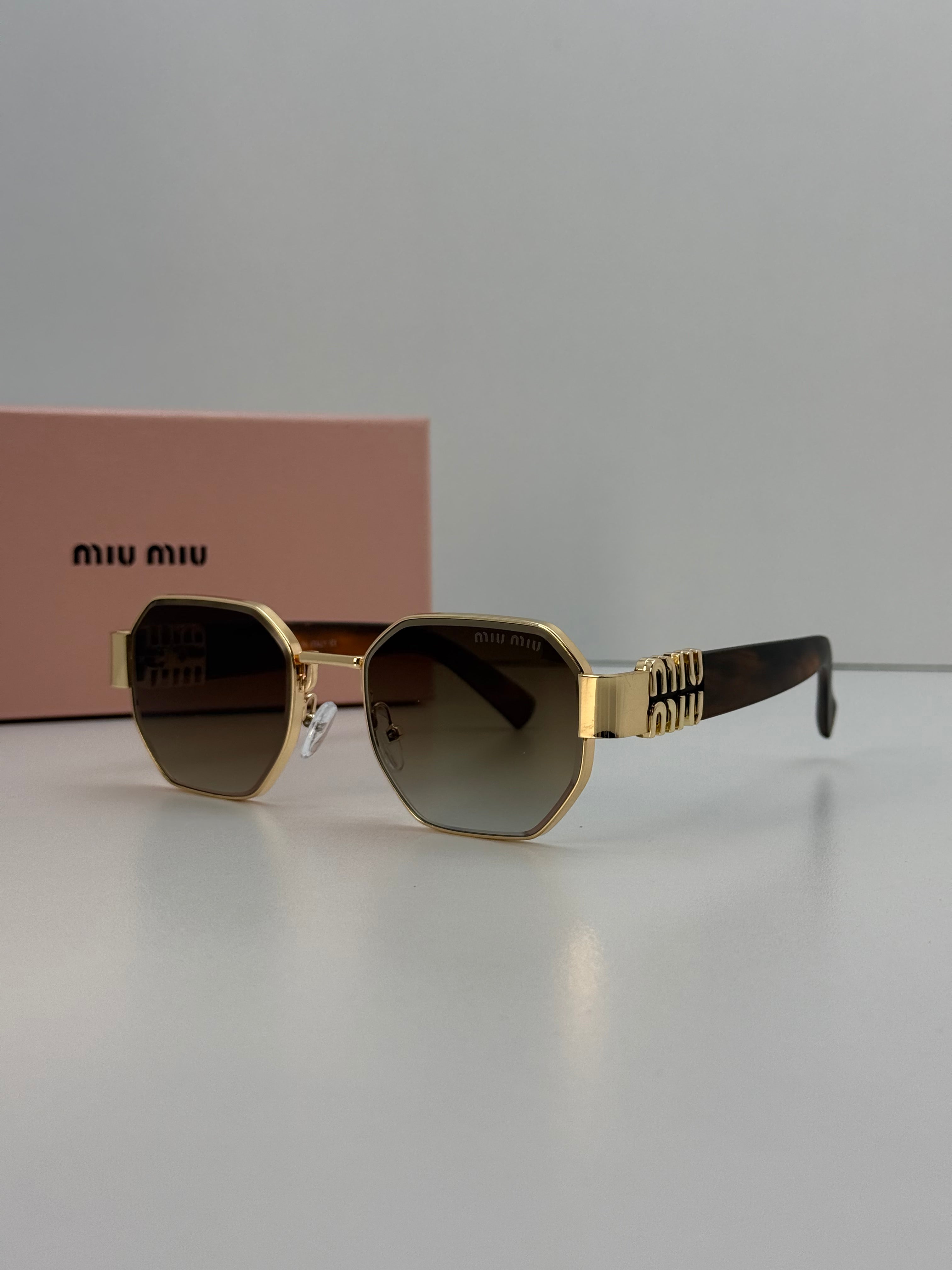 Miu Miu Octagonal Gold Metal Gradient Sunglasses – Brown Lens