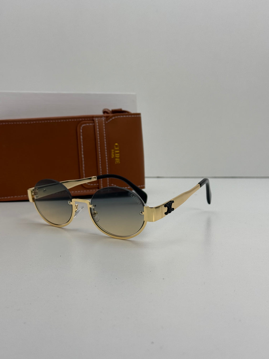 Celine Triomphe Round Metal Sunglasses – Gold Blue Gradient