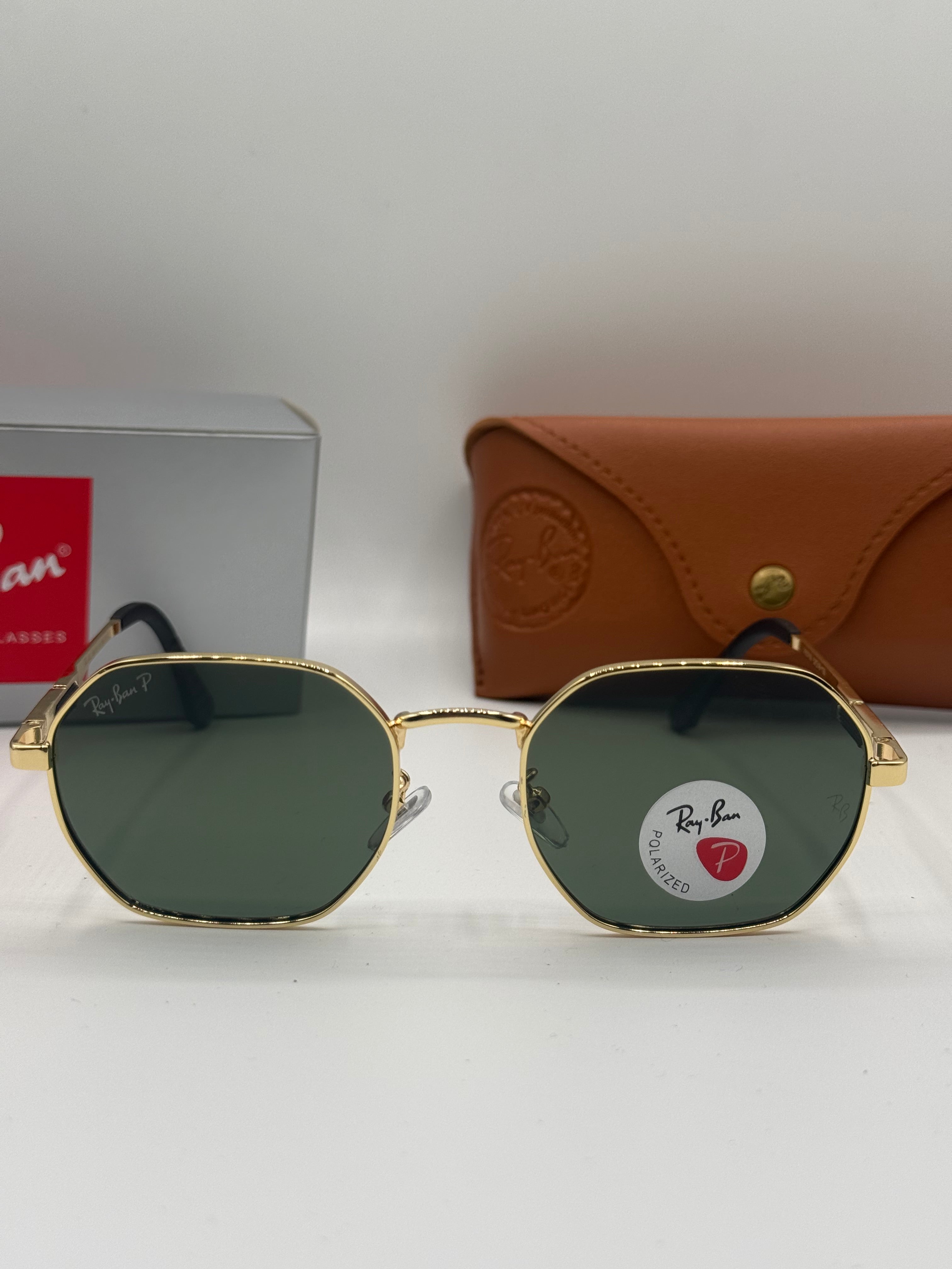 Ray Ban Polarized Hexagonal Sunglasses – Gold Frame / Green Lens