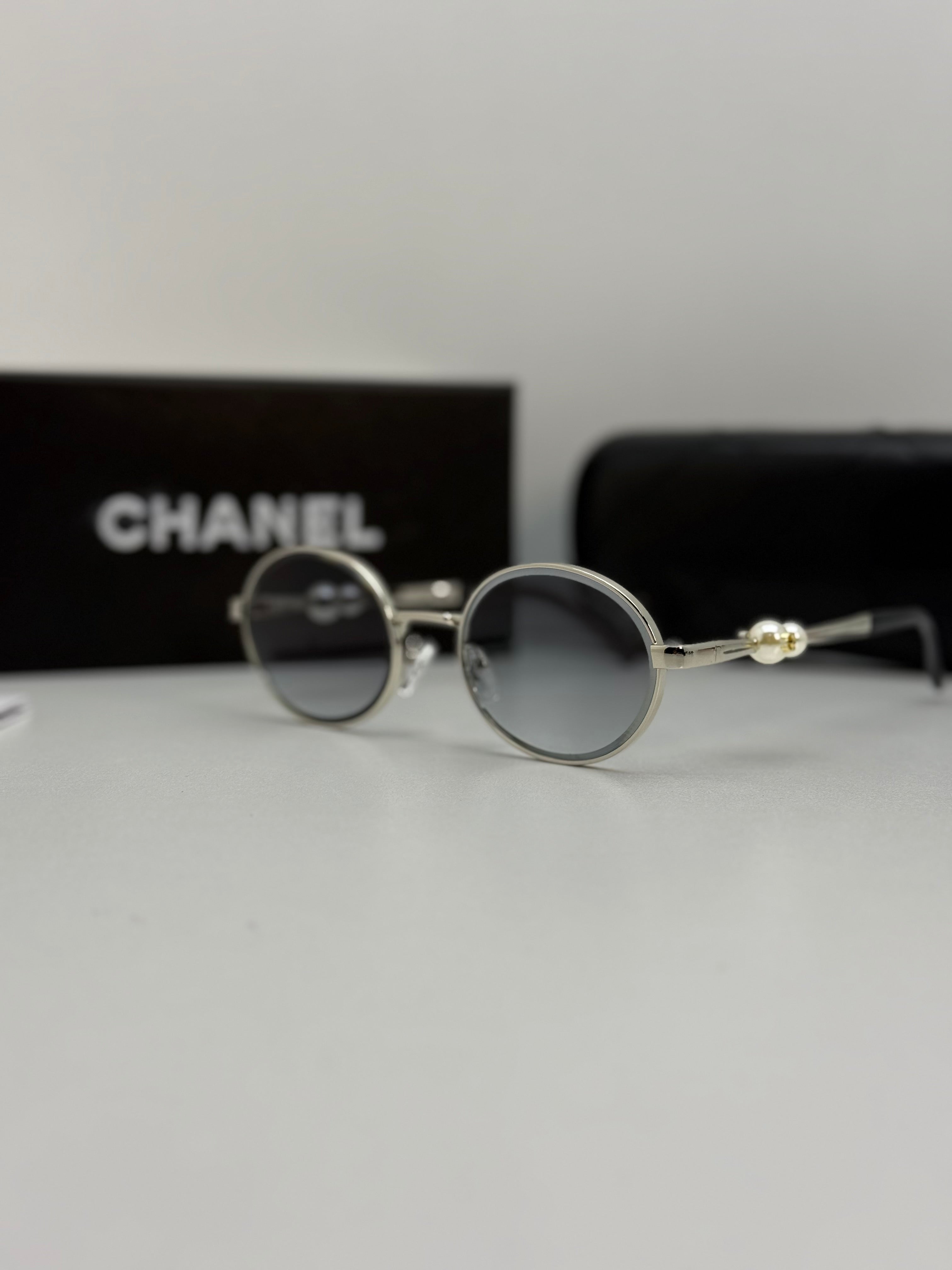 Chanel Round Metal Sunglasses (Silver / Grey Gradient)