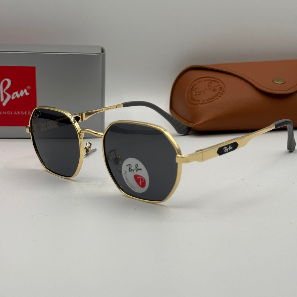 Ray Ban Polarized Hexagonal Sunglasses – Gold Frame / Dark Lens