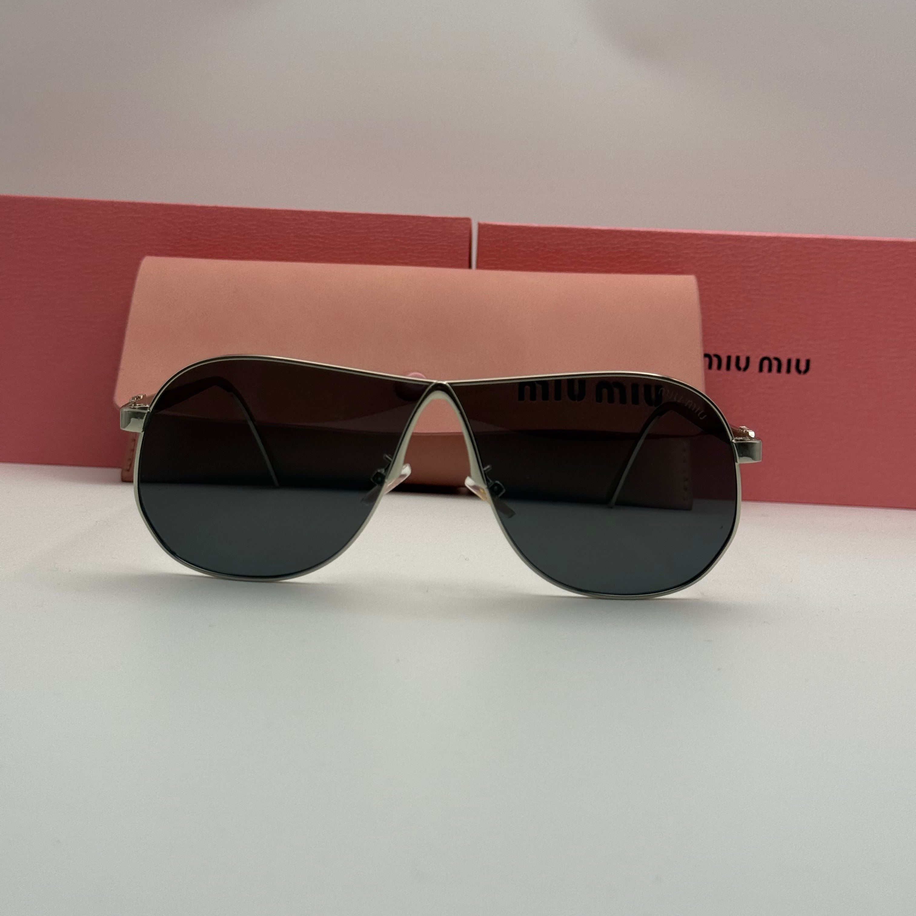 Miu Miu Aviator Sunglasses – Silver Frame / Dark Black Lenses